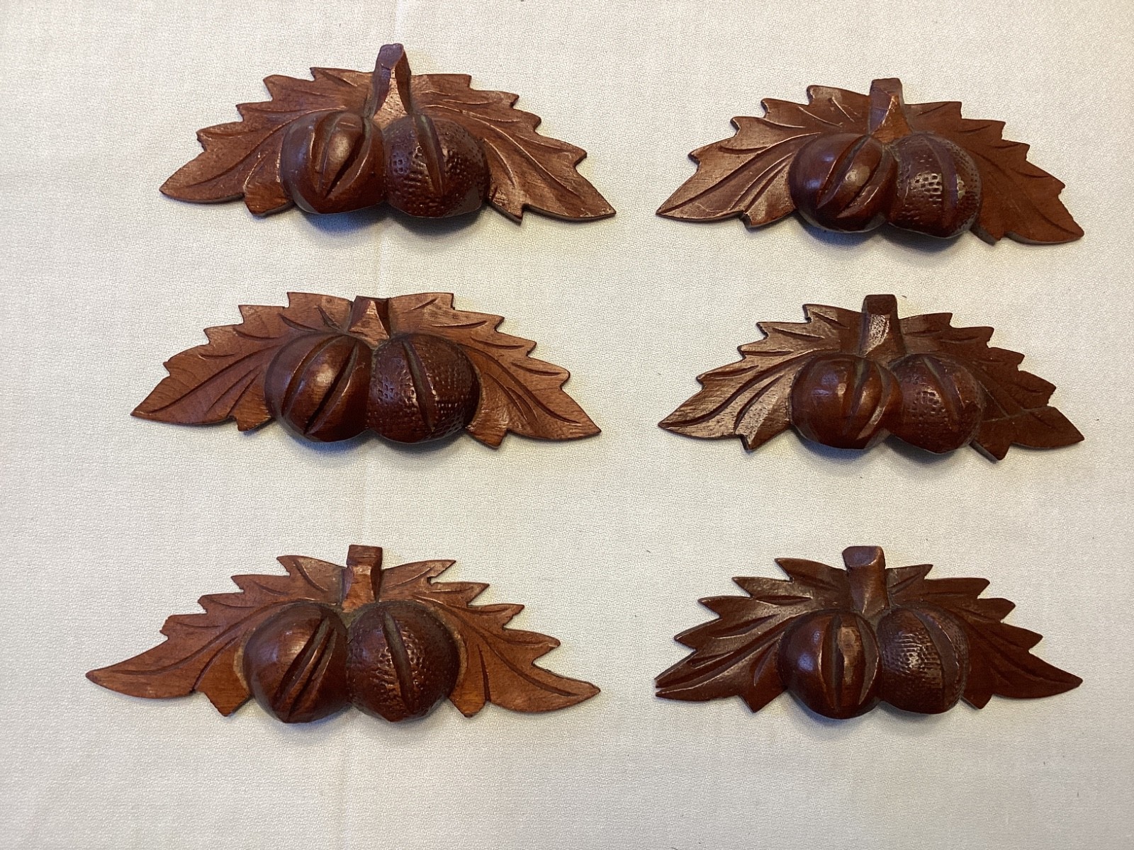 Lot of 6 Antique Victorian Carved Walnut~Leafs/Nuts Drawer Pulls.