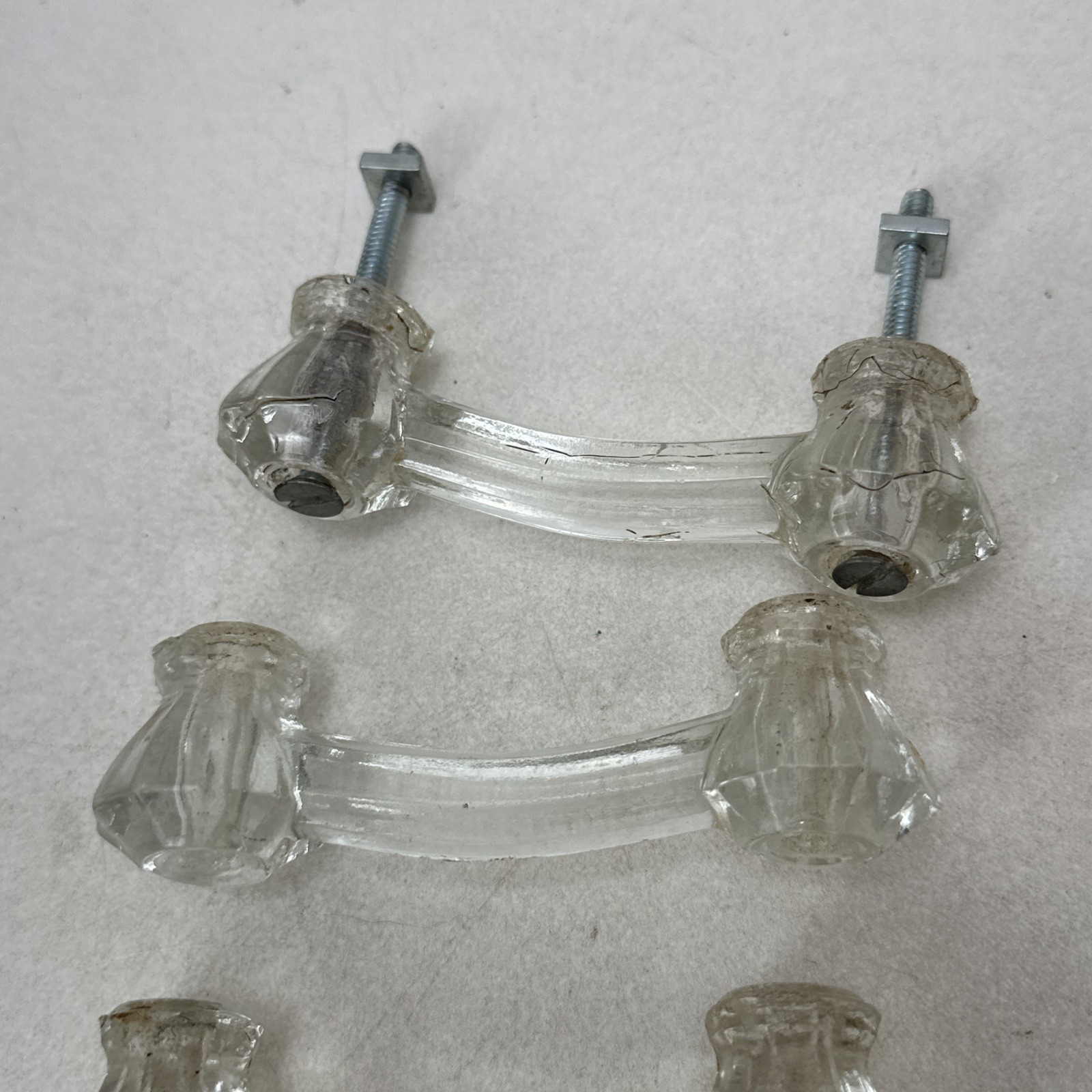 Lot of 9 Vintage Glass Drawer Pulls 8 Handles 1 Knob Different Styles As Is