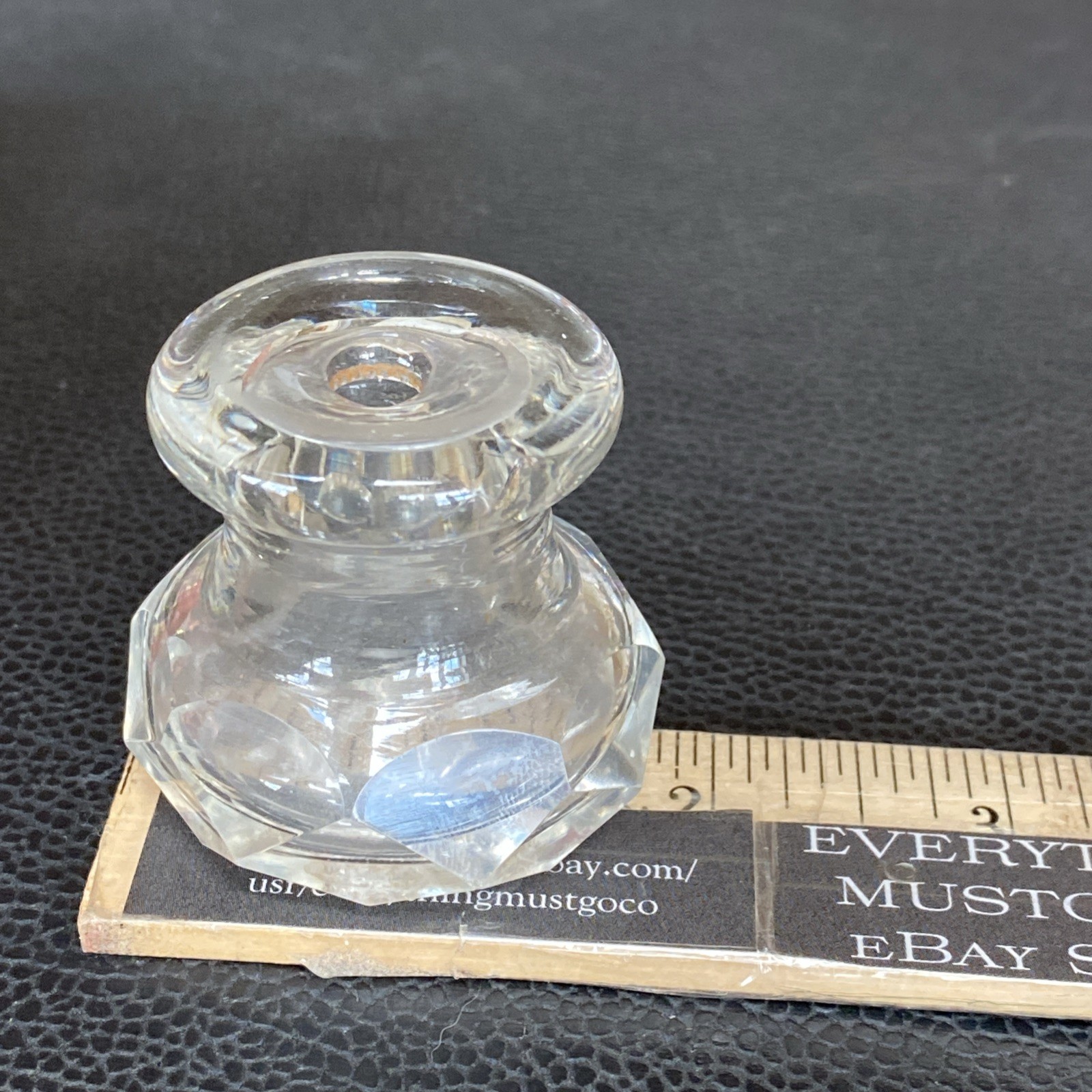 Faceted 1.75”x1-5/8” Antique Pressed Clear Glass Sandwich Drawer Pull Post Bolt