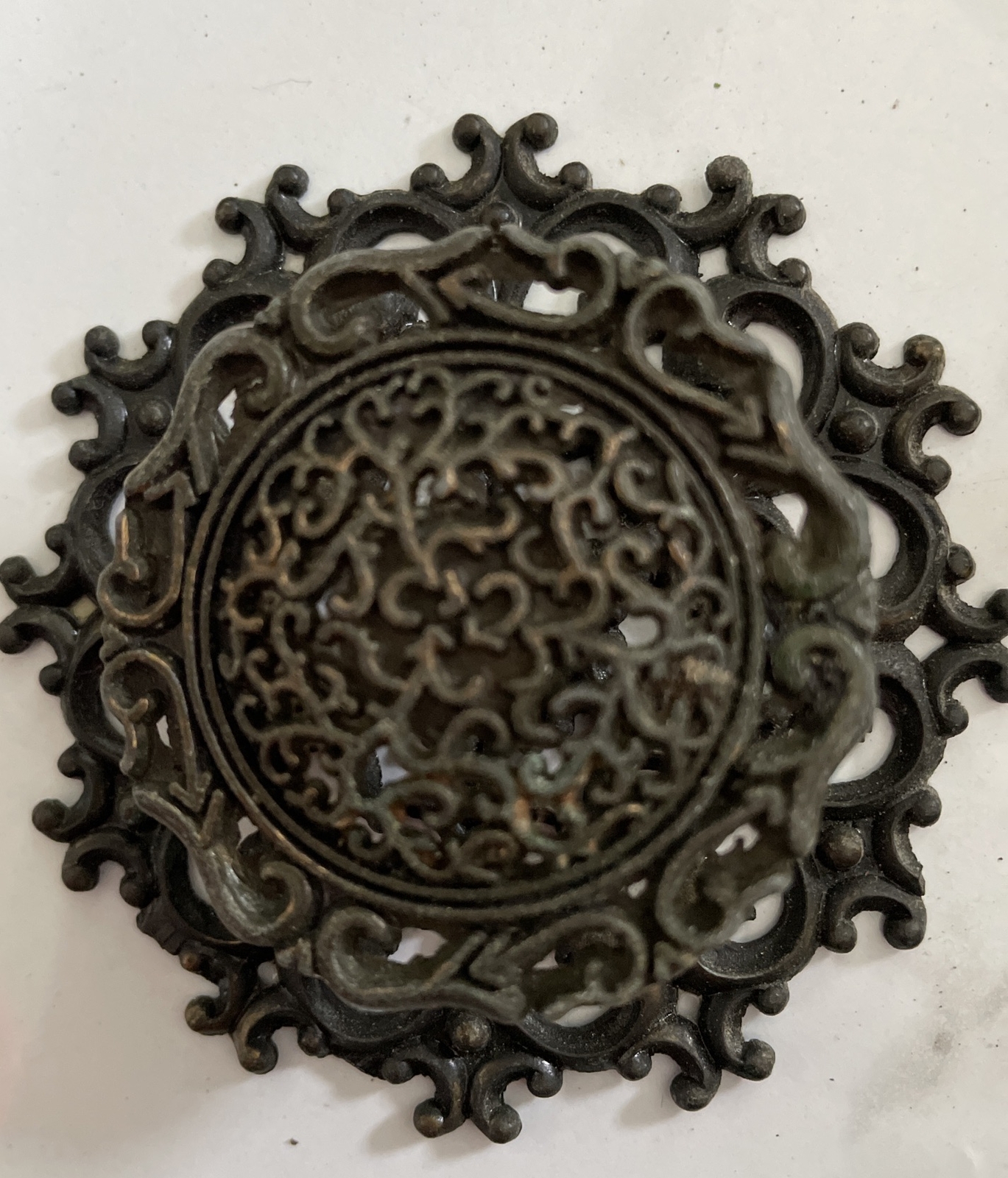 Vintage Drawer Pull W/Backplate (4) Escutcheon Ornate Filagree Brass From Japan