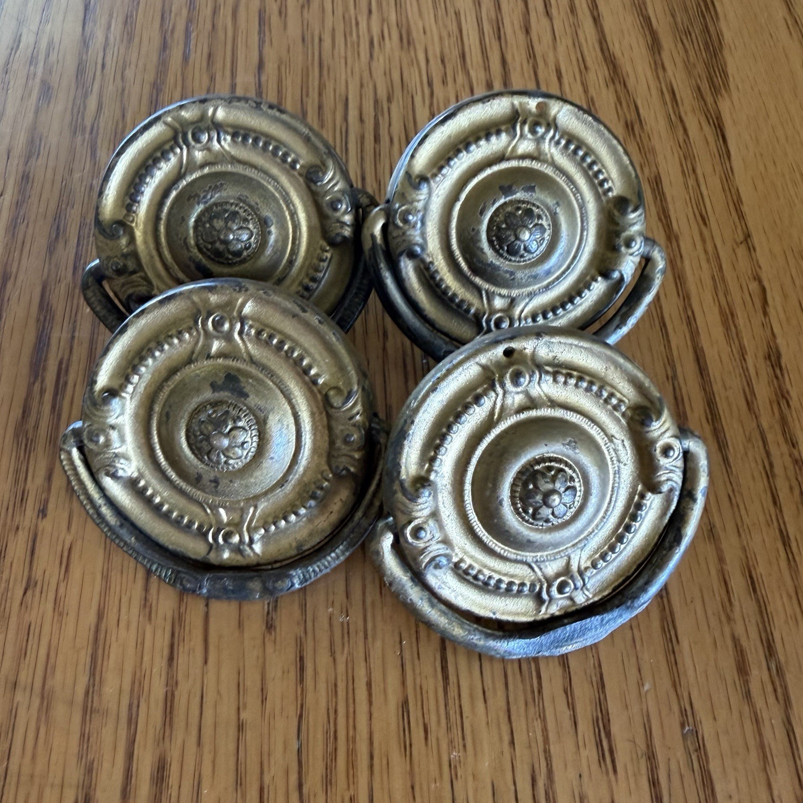 Vintage Bronze French Provincial Drawer/Cabinet Knob Floral Round Lot of 6