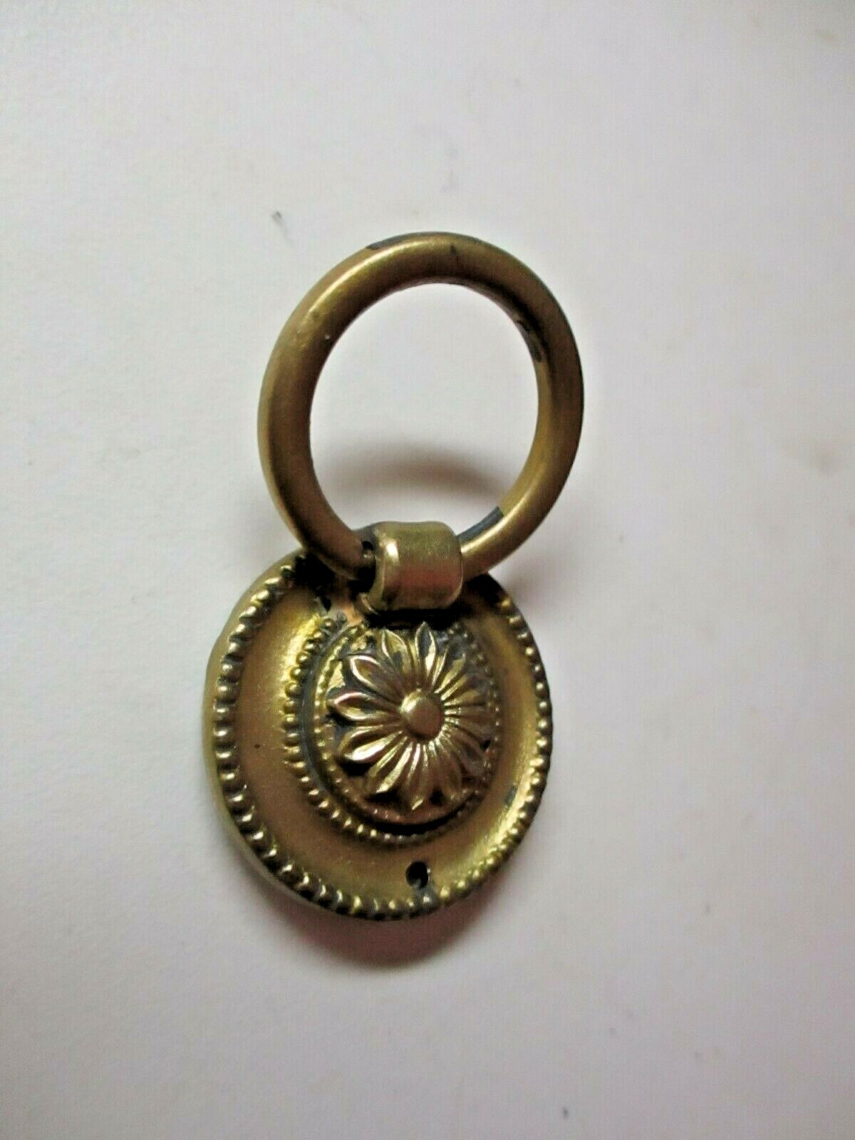 Solid Cast Brass 1850s Floral Drop Ring Pull Handle Flower 1-1/4″ Round Antique