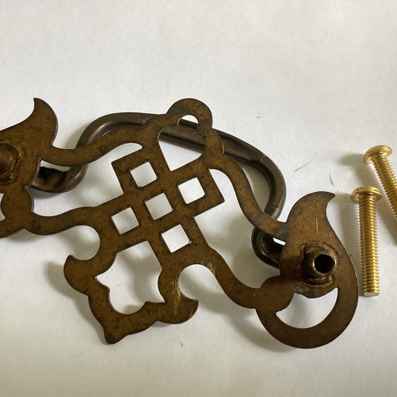 One Nice Vintage Pierced Brass Plated Chippendale Drawer Pull 3 In” In.