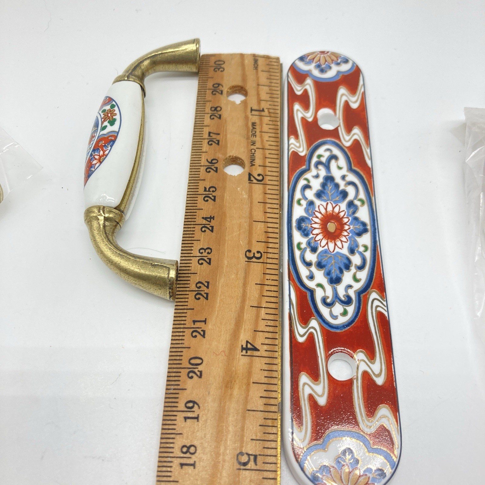 Belwith Vtg 2 Cabinet Drawer Handles 3 backplates 2 knobs & backplate Asian lot