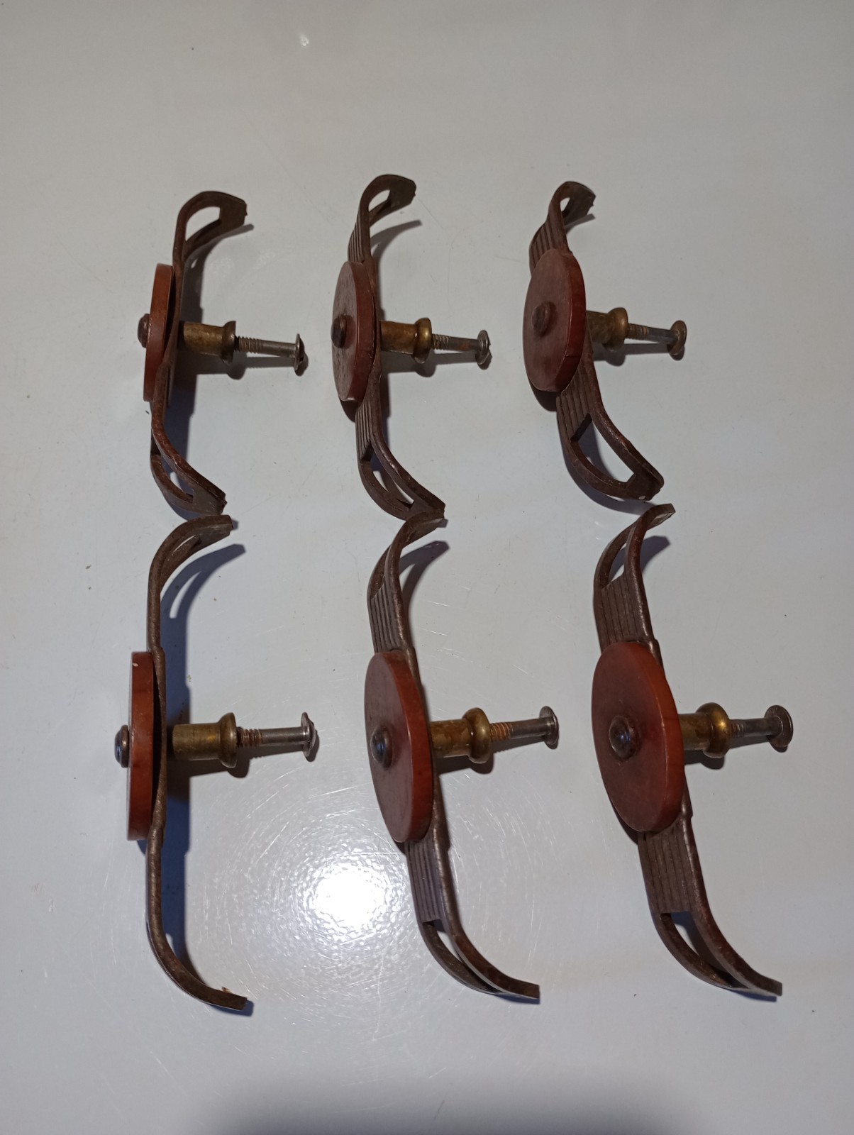 Vtg. Drawer Pulls, Brass, Bakelite, Art Deco, 4″ x 3/4″, set of 6 Rare