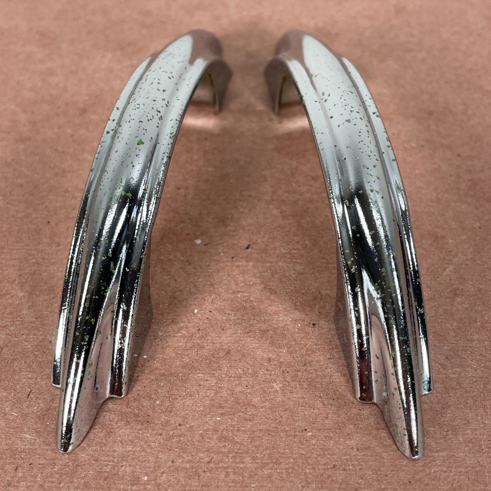 2 Vintage Chrome Plated Cabinet Pulls ( Similar to Youngstown & Amerock E311 )