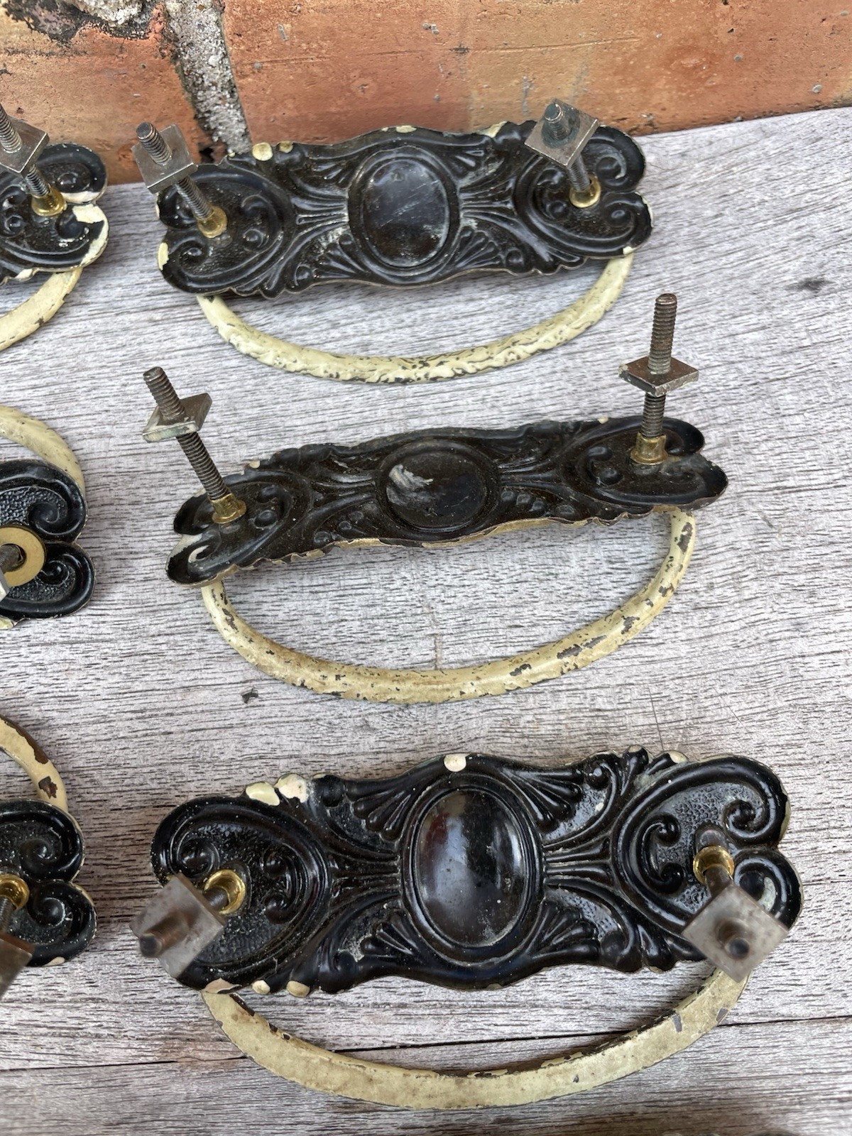 🔥 8 • Antique Art Deco Japanned Steel Dresser Drawer Bail Pull Handles Cabinet