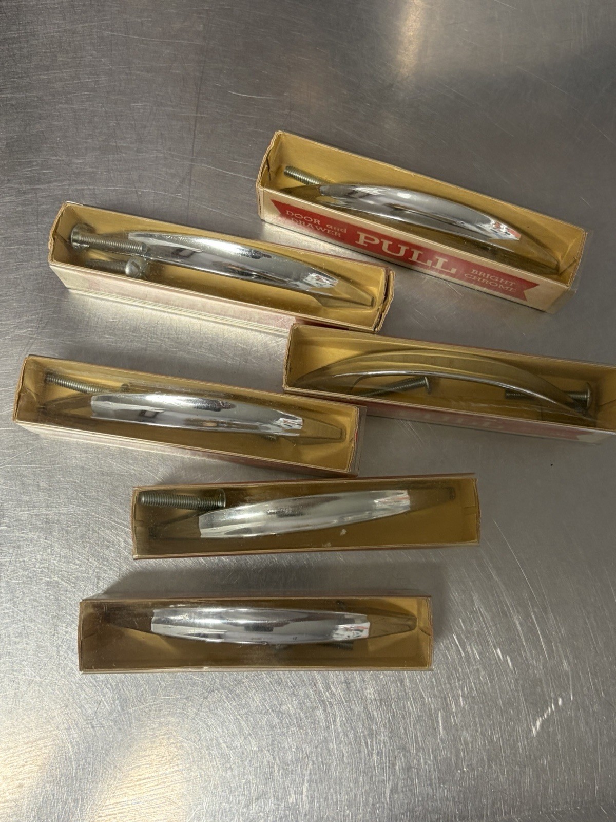 6 Vtg Mid Century Modern Dresser Drawer Door Chrome Handles Pulls 3″ Center MCM