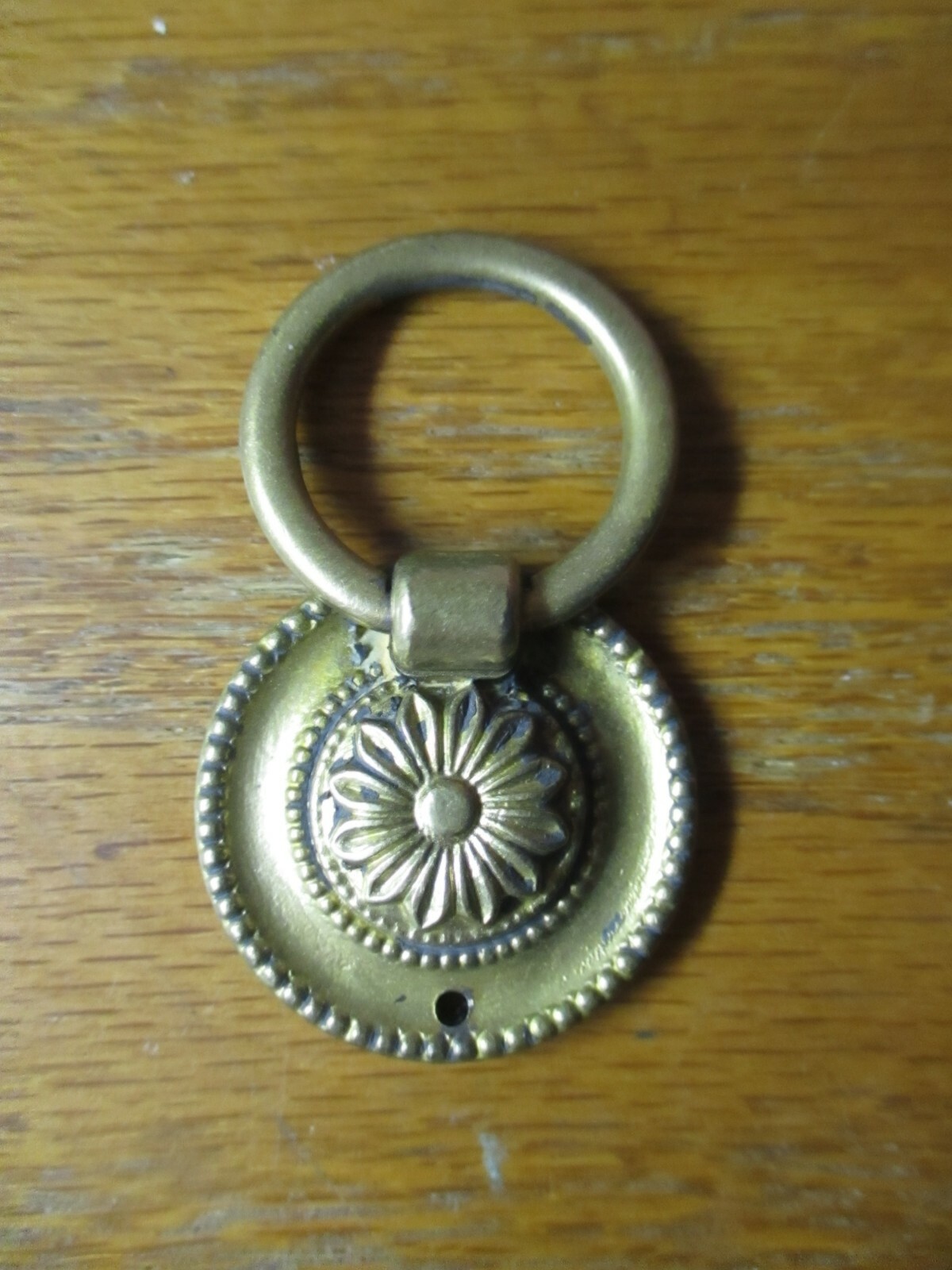 Solid Cast Brass 1850s Floral Drop Ring Pull Handle Flower 1-1/4″ Round Antique