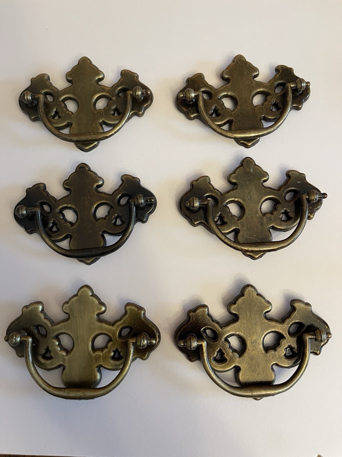 Lot of 6 Vintage 3-in Center to Center Brass Bail Drop Drawer Pulls