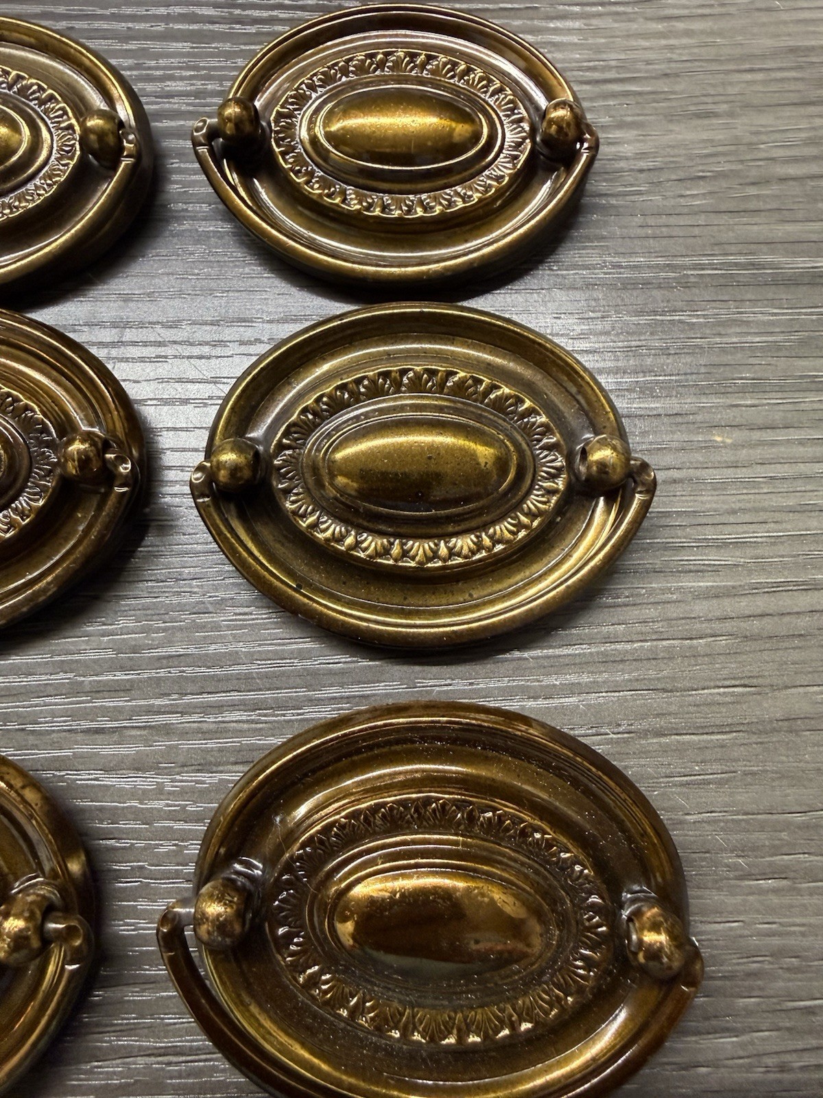 7 Vintage KBC Oval Hepplewhite Duncan Phyfe Style Brass Drawer Pull Rose (32