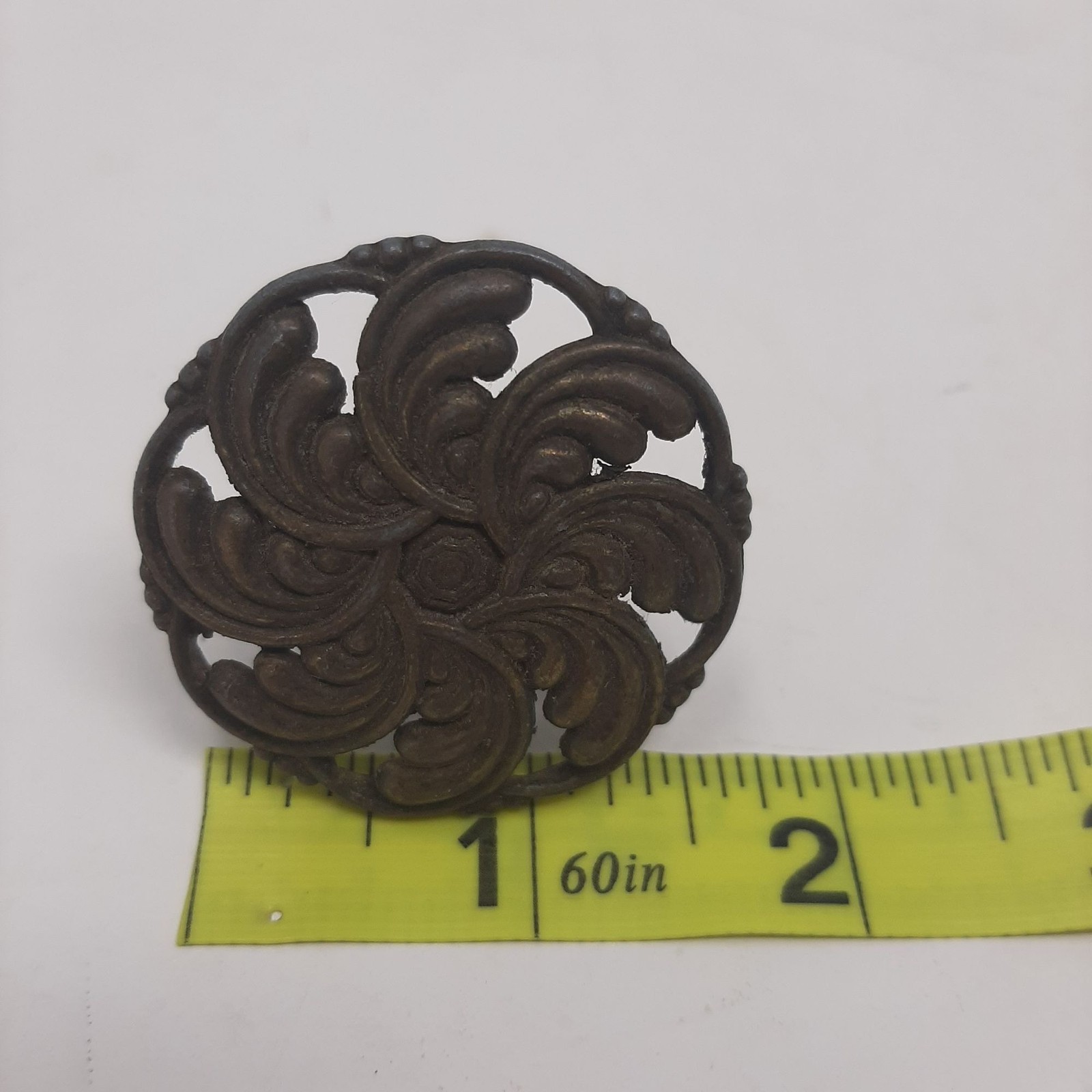 Vintage Round Knob Large Floral 1 3/4 Inch Gold Metal Handle Ornate Hardware