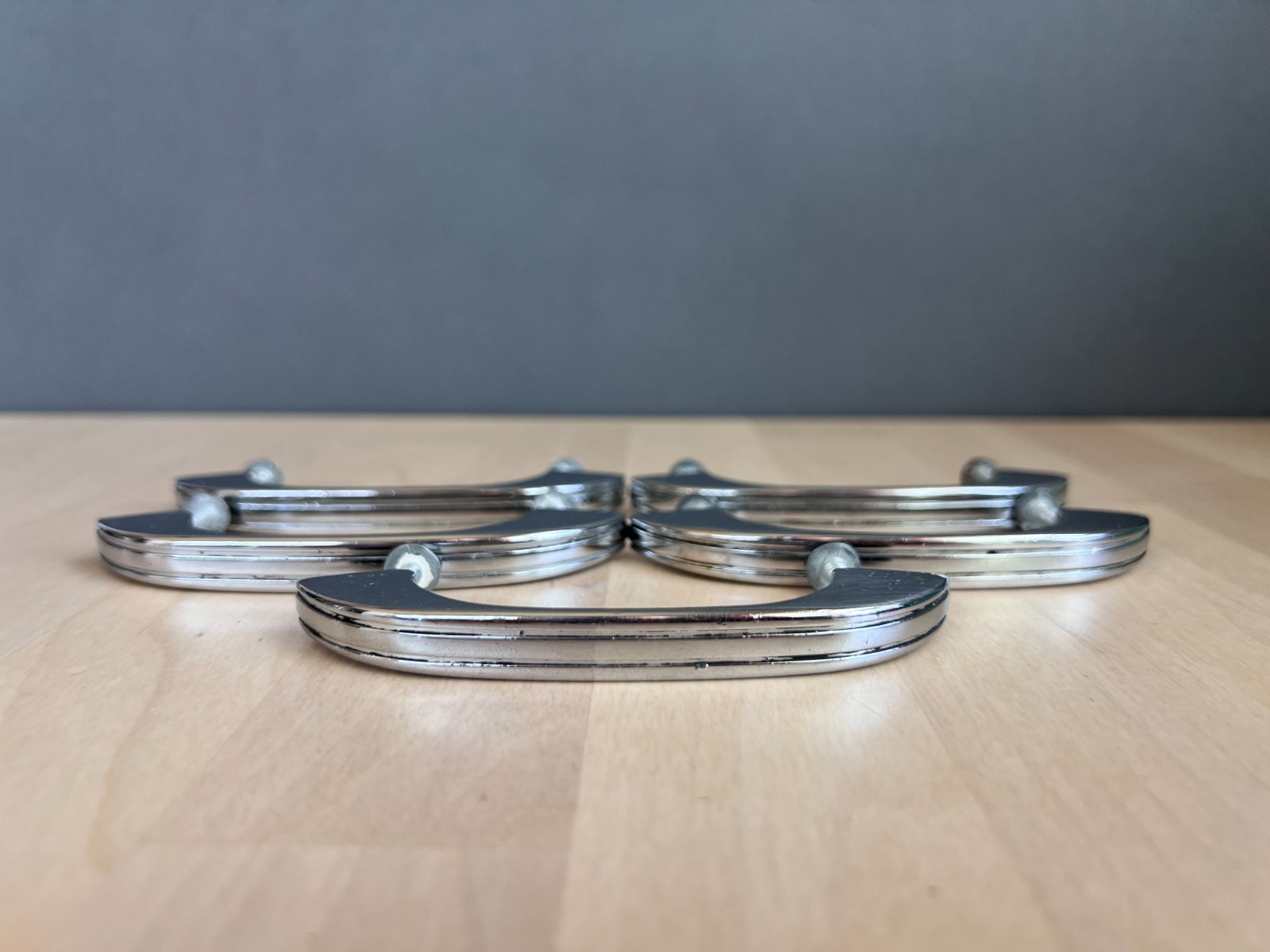 Vintage Mid-Century Art Deco Chrome Cabinet Drawer Pulls 3″ Center Lot of 5
