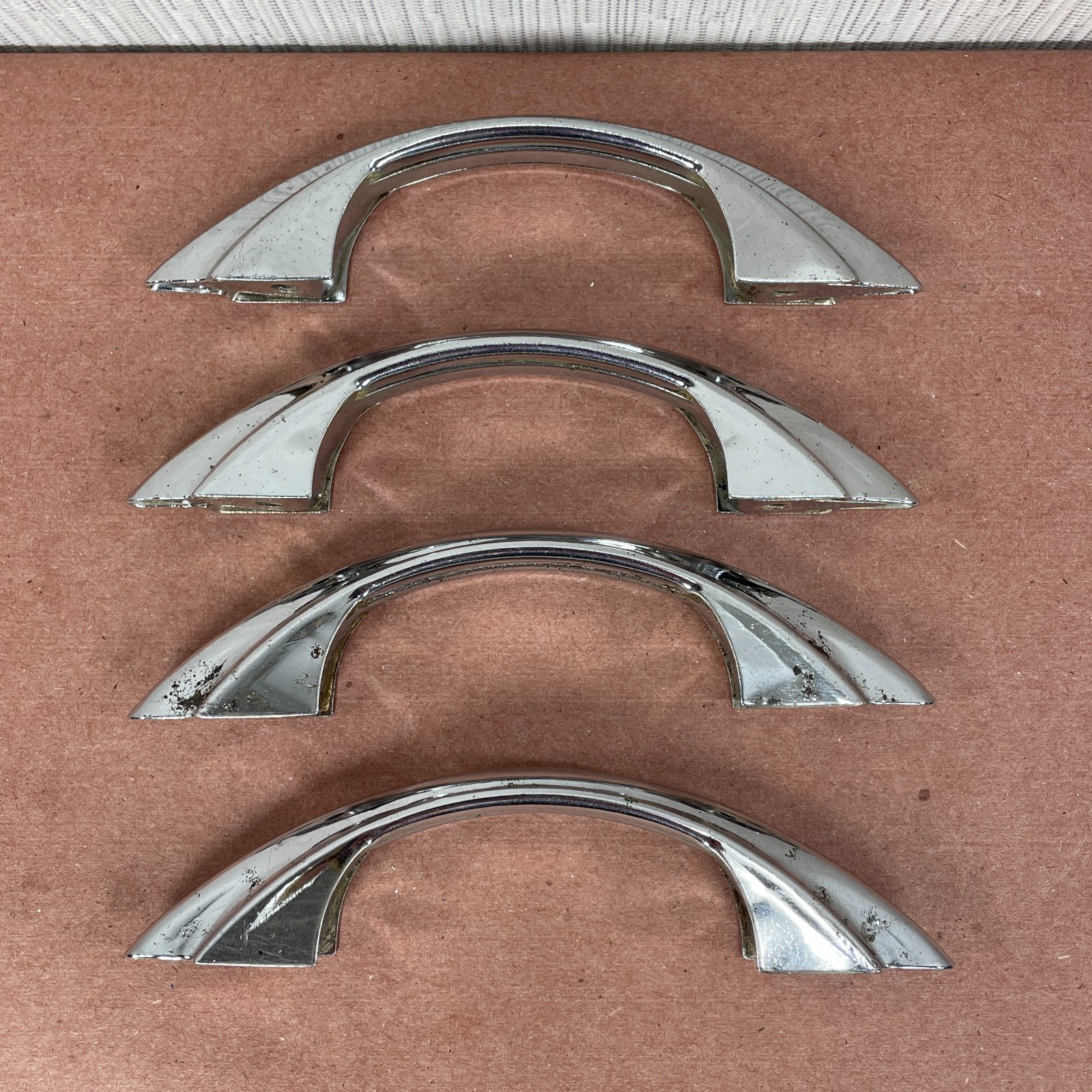 4 Vintage Cabinet Pulls Chrome Plated ( Similar to Youngstown & Amerock E311 )