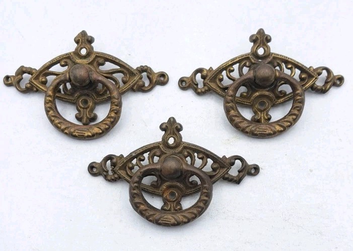 Antique Drawer Pulls Vintage Furniture Handles Brass Lot of 3