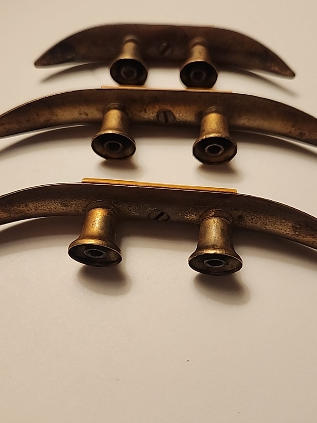 3 Vtg Art Deco Brass Cabinet Drawer Pulls Bakelite Centers Rare Retro Salvage