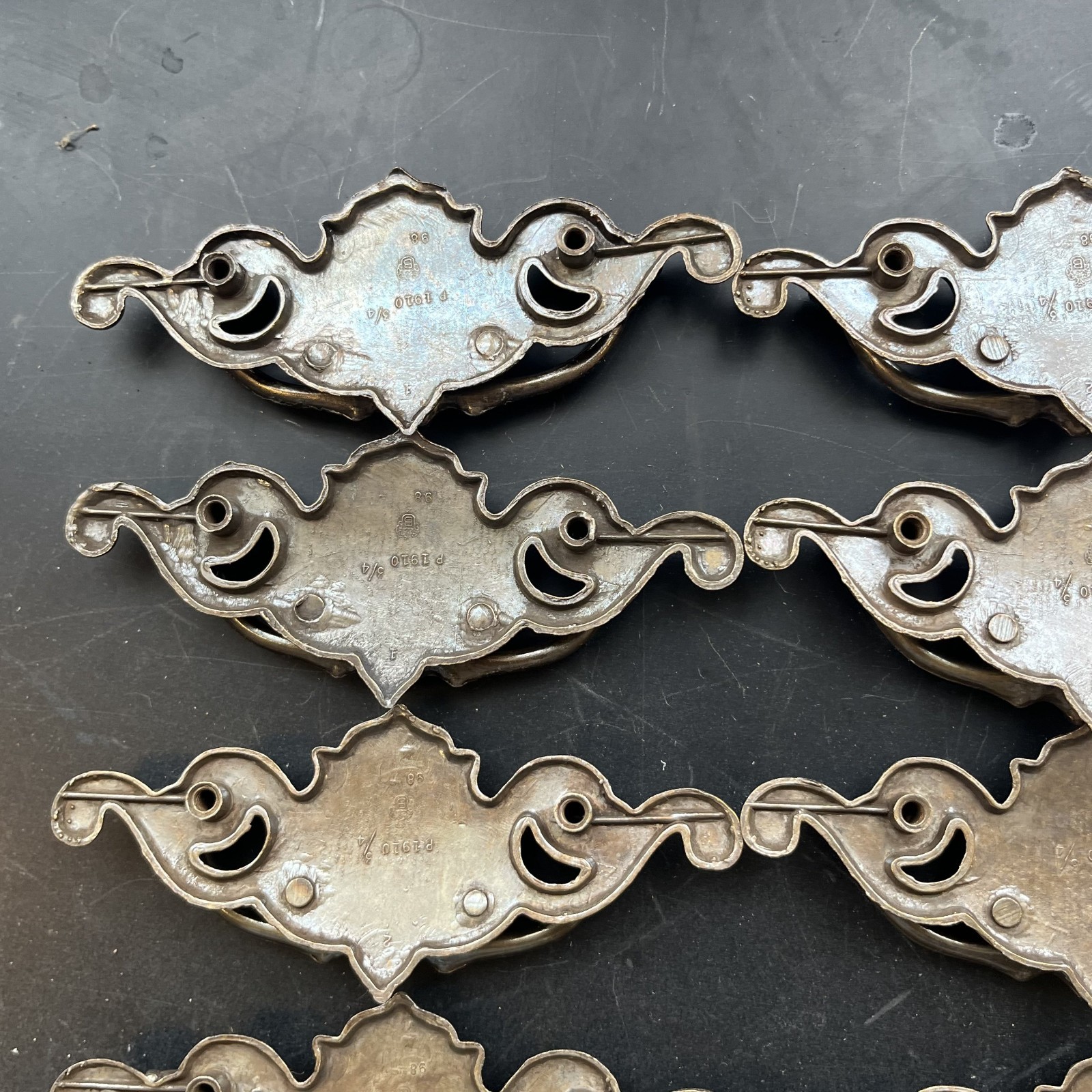 Lot of 12 Chippendale Batwing Brass Drawer Pulls with Handles Attached Salvaged