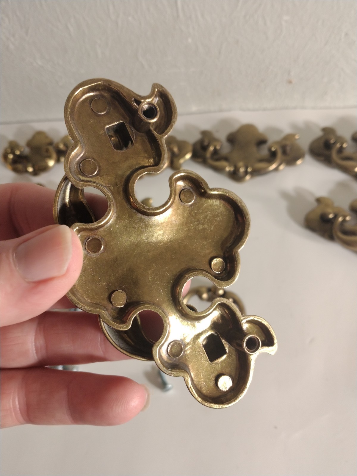 Lot Of 9 Heirloom Brass Bail Drawer Pull Handles vintage 2 Sizes With Screws