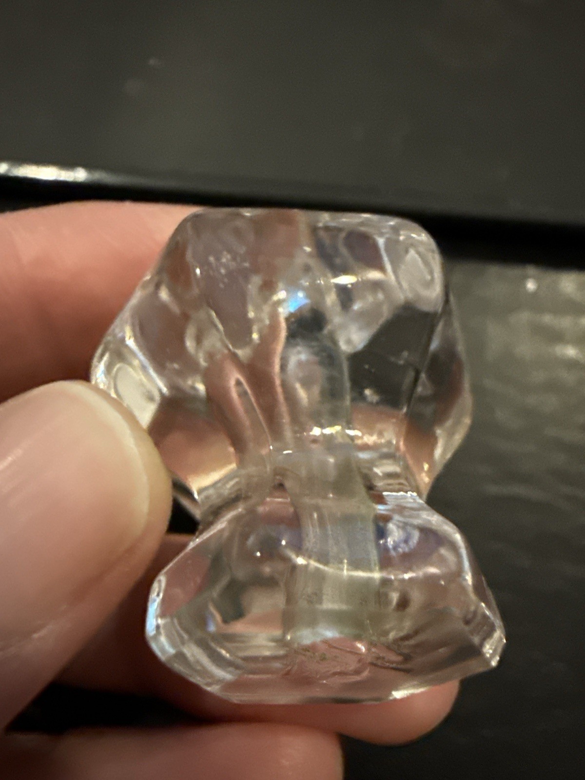 Vintage Clear Pressed Glass Drawer Cabinet Knob Hexagon Faceted Depression Style