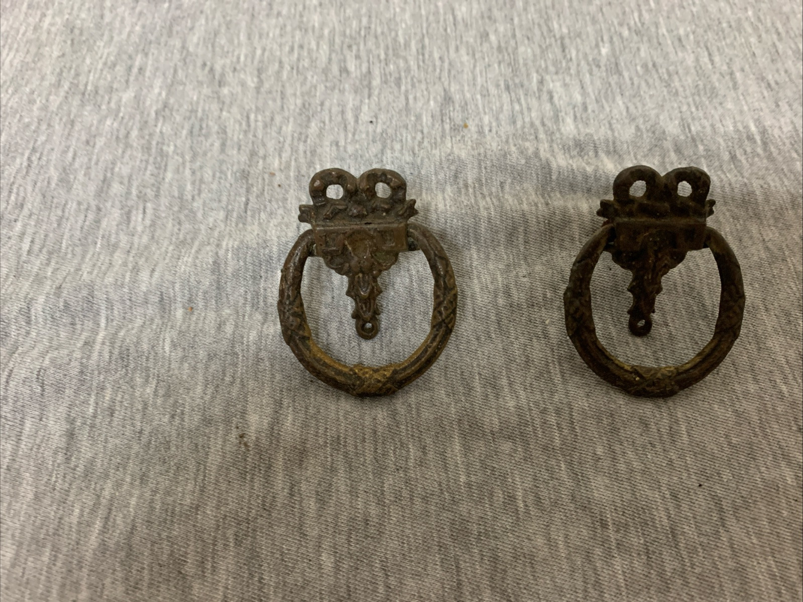 Antique Cast Bronze French Provincial Drop Bail Drawer Pulls Lot of 2