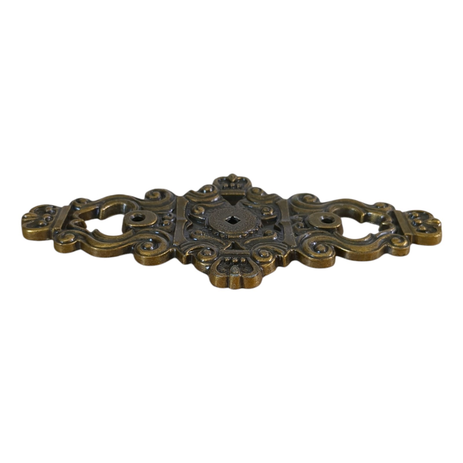 VTG Hyer Ornate Brass Cabinet Door Plate Knob Lrg Hollywood Regency Mid Century