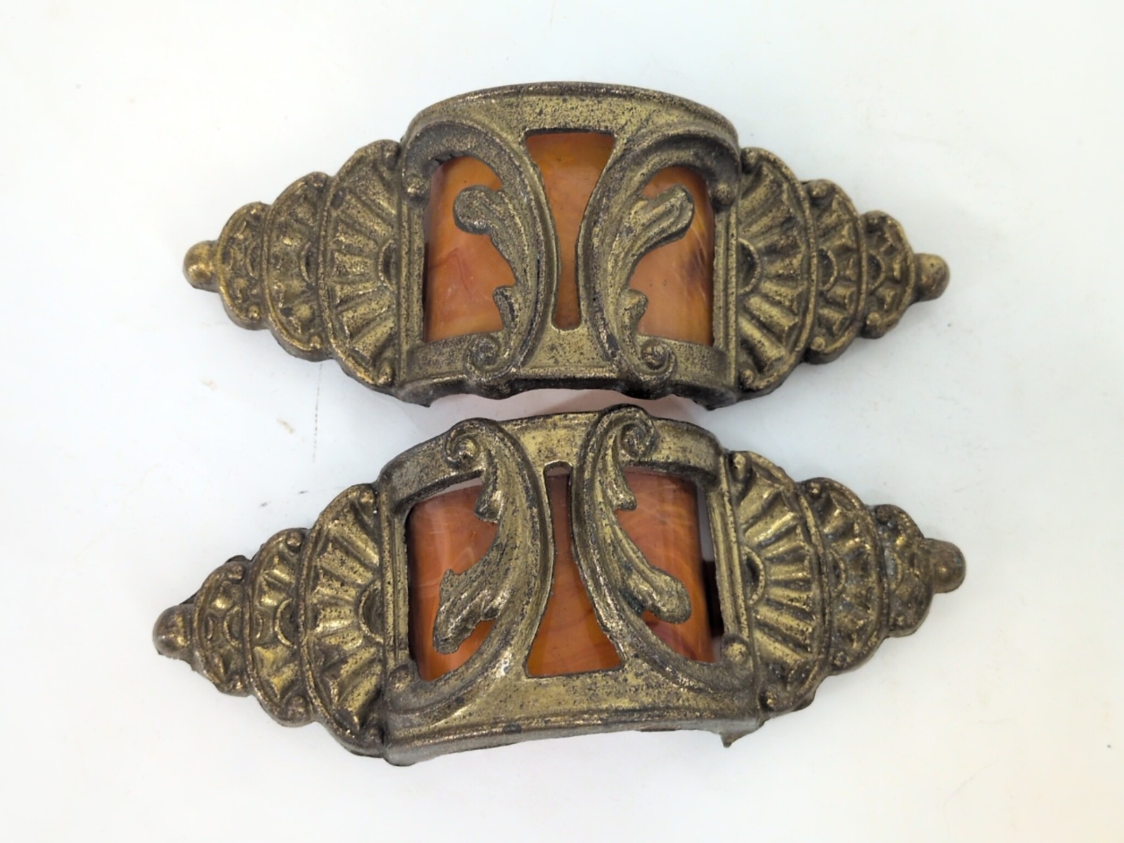 Pair Of DRAWER PULL ART DECO BOW BUTTERSCOTCH BAKELITE WATERFALL DRESSER Antique