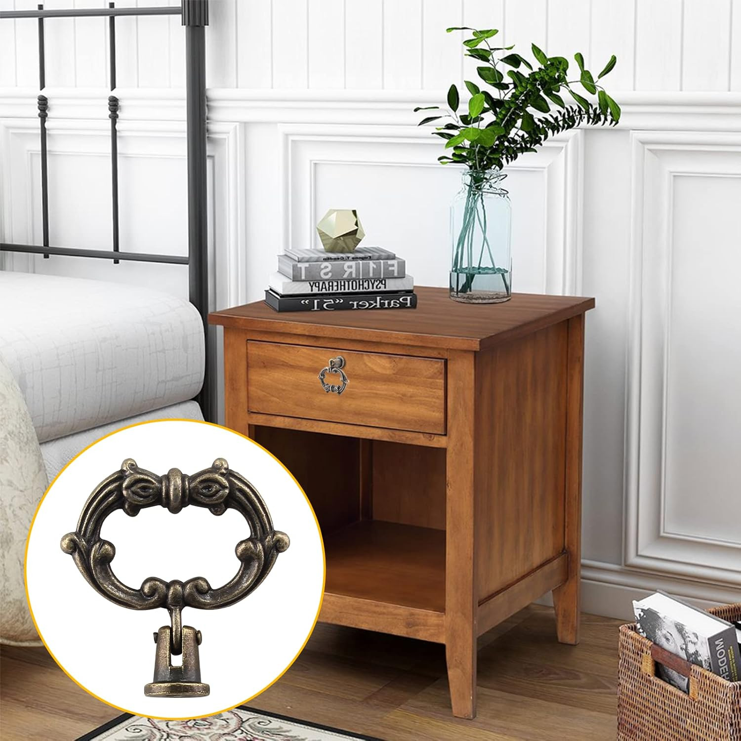 Luomorgo 6 Pcs Antique Bronze Drop Ring Drawer Pulls, Vintage Cabinet Pull Handl