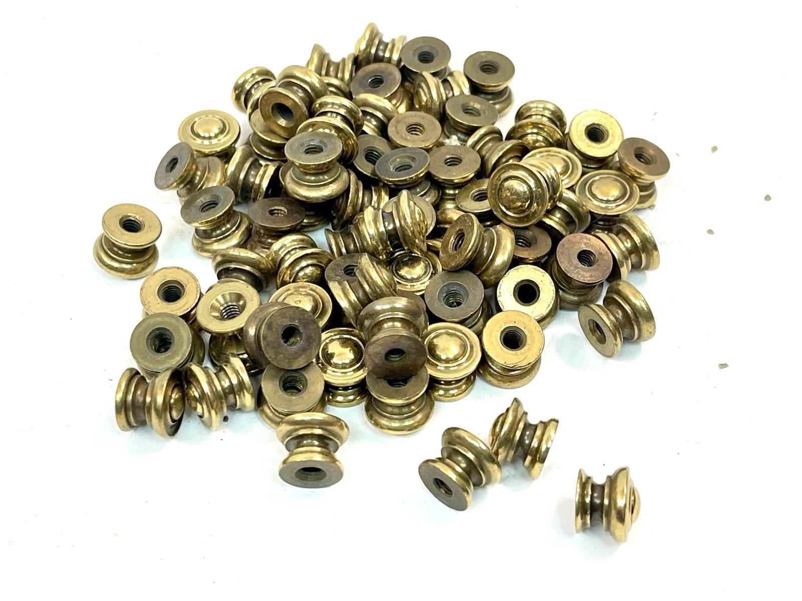 Pair NOS Tiny 0.5″ Drawer Pulls Door Knobs KBC Brass Co mcm
