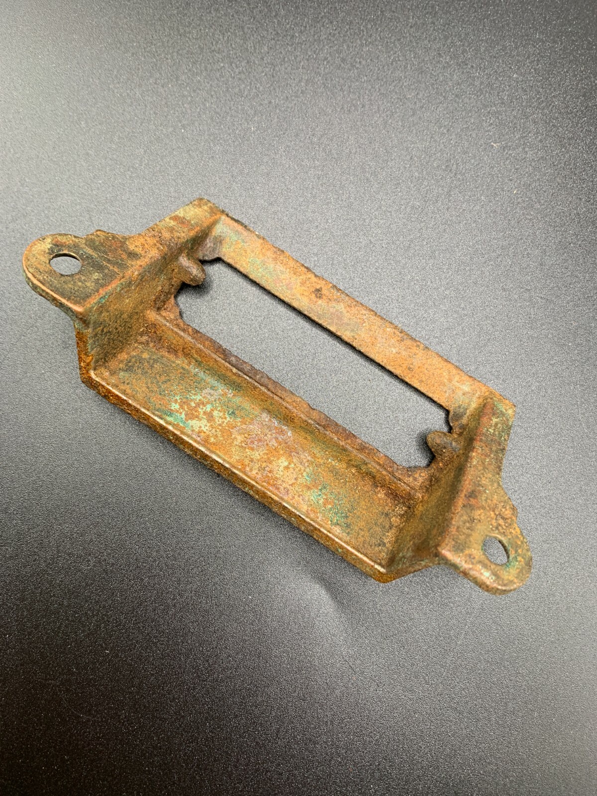 Antique Ornate Eastlake rectangular drawer handle pull with window cast Brass