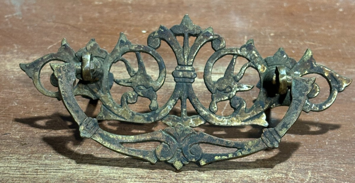 Vintage Antique Ornate Fancy Drop Bail Drawer Pull. 3 inch CTC