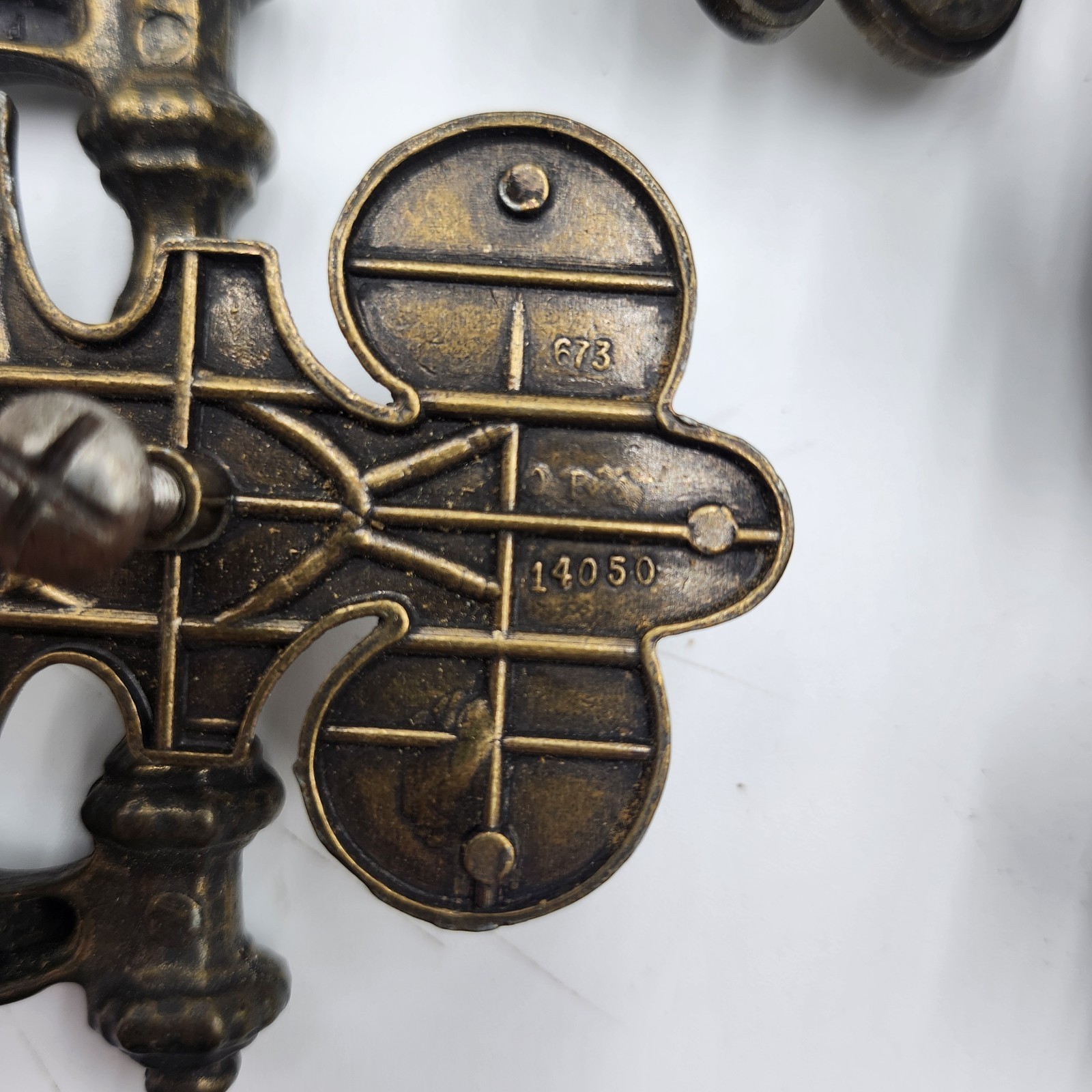 4 Brass Celtic Moorish Drawer Bail Cabinet Door Ring Pull Handle & Backplate