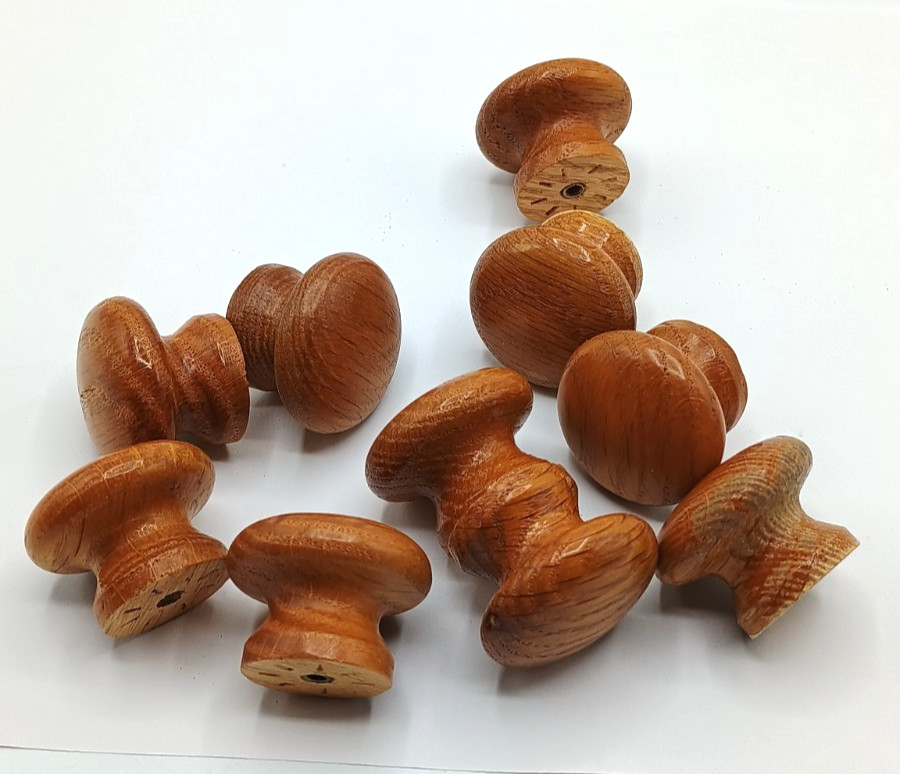Lot Of 10 Vintage Mushroom Oak Wooden 1″ Knob Pulls Drawer Dresser Knobs