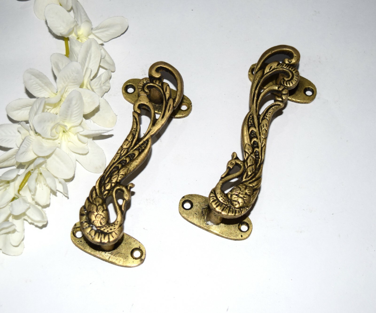 Peacock Design Handle Pair Brass Door Pull Bird Style Door Accessories GTX