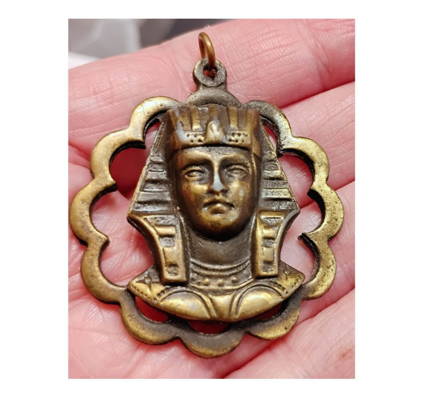 Rare Antique 1920s Egyptian Revival Brass Drop Drawer Pull, Pharaoh Art Deco Vtg