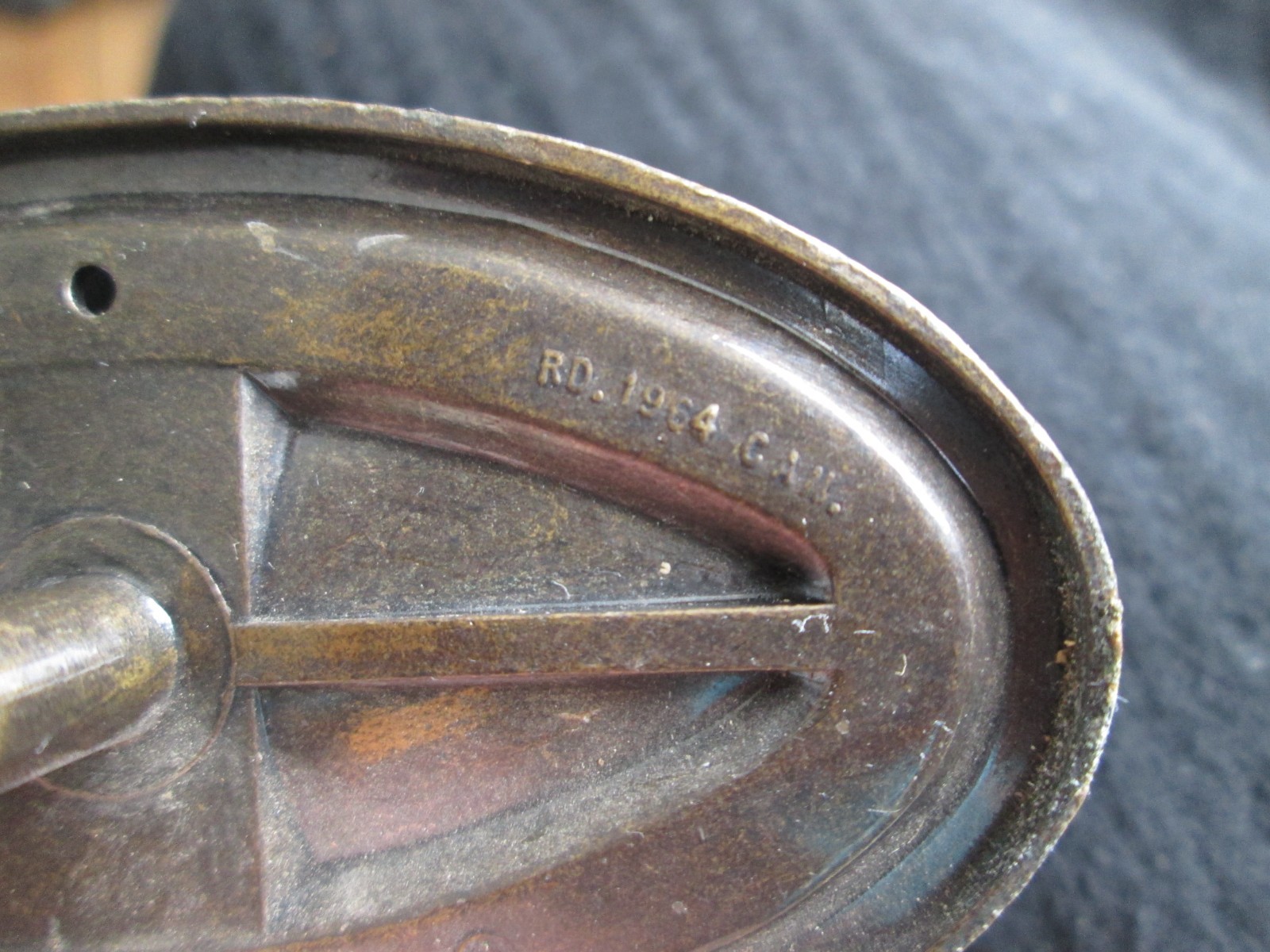 Vintage 1964 Hepplewhite Oval Drawer Pull Drop Bail Brass Stamped RD CAM Amerock