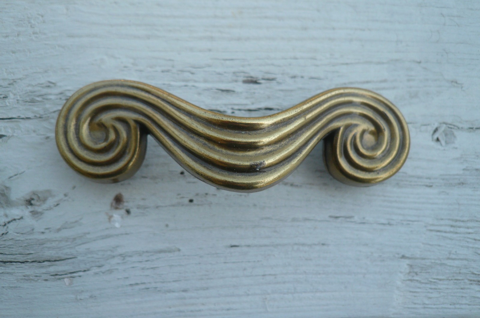 Vintage Art Deco Waterfall Curvy KBC Brass Handle Pull Original Patina