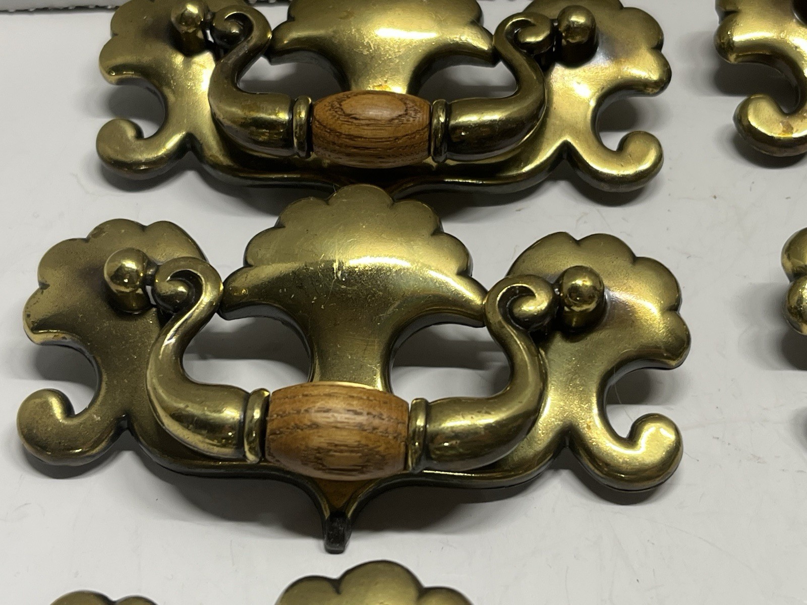 Vintage Lot (8) NOS KBC#19123 Brass Plated & Wood Batwing Drop Bail Pulls