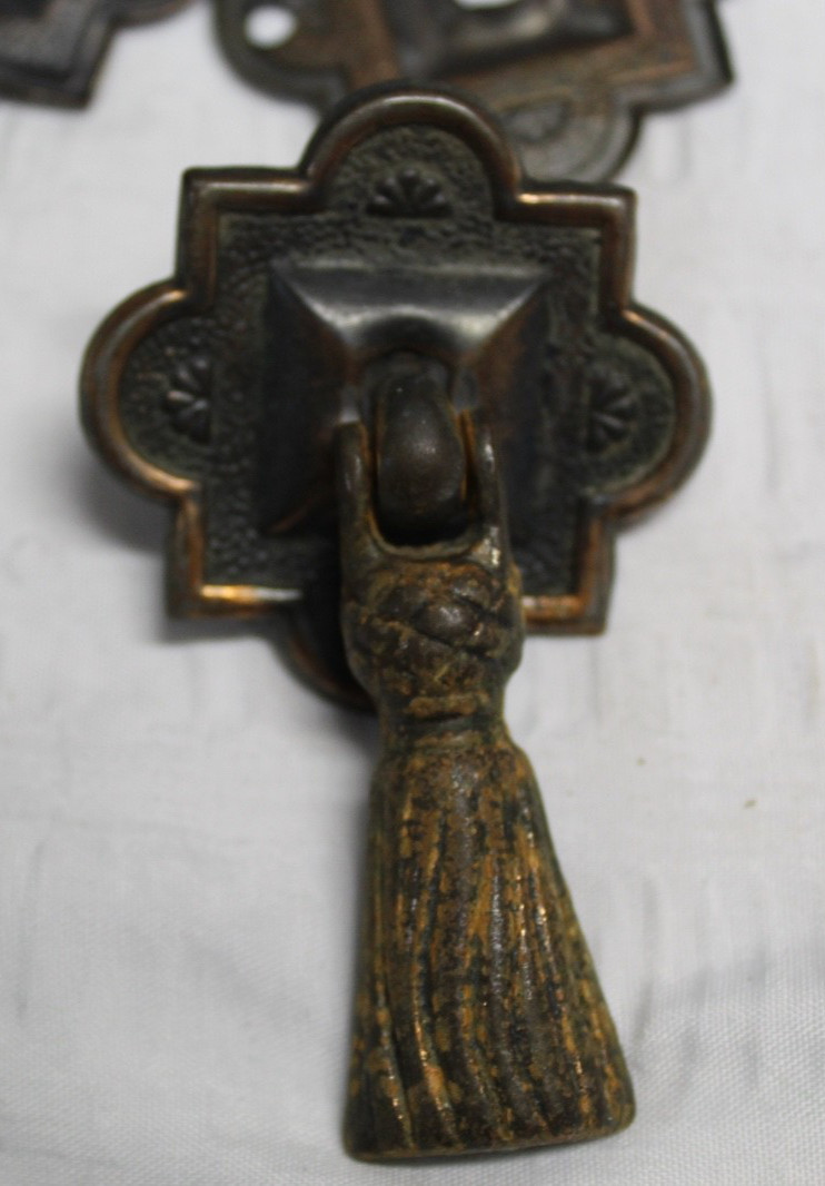 Lot of 4 Antique Vintage Ornate Copper & Brass Drawer Pulls w/ Back Plates