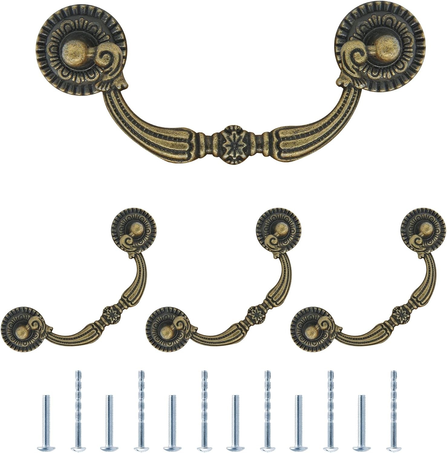 6PCS 3Inch Hole Centers Antique Bronze Drop Drawer Pulls, Bail Cabinet Pulls
