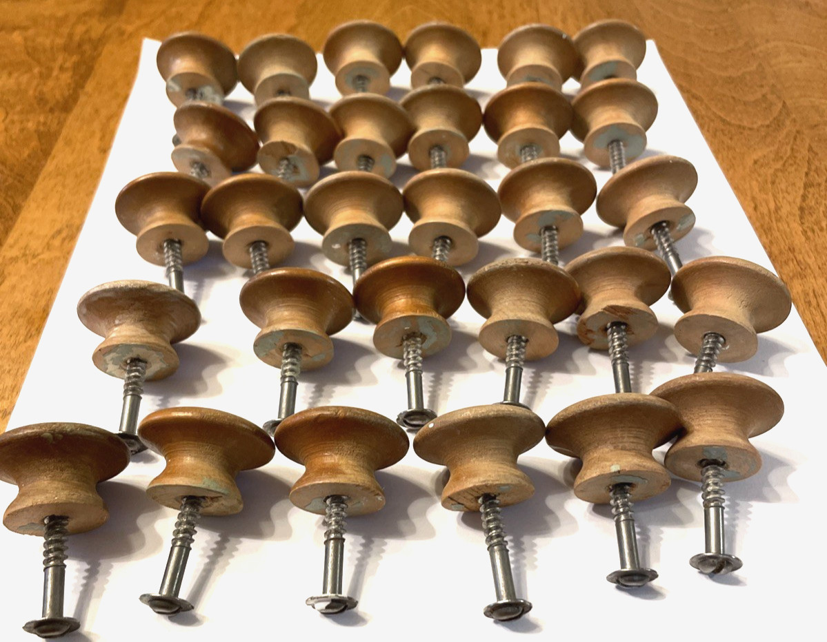 Lot Of 30 Vintage Mushroom Wooden 1.25” Knob Pulls for Drawer Dresser Hardware