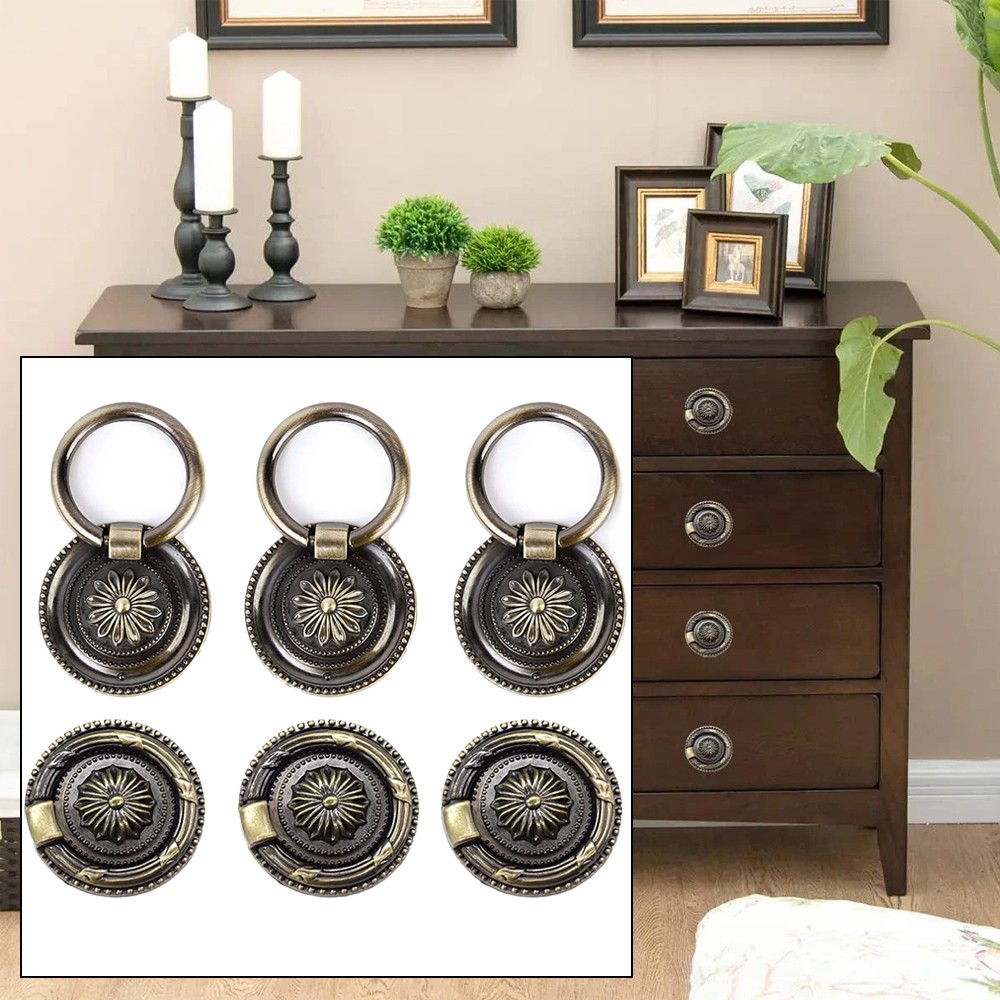 6 Pack Antique Drawer Pulls Bronze Round Dresser Knob Vintage Cabinet Handles