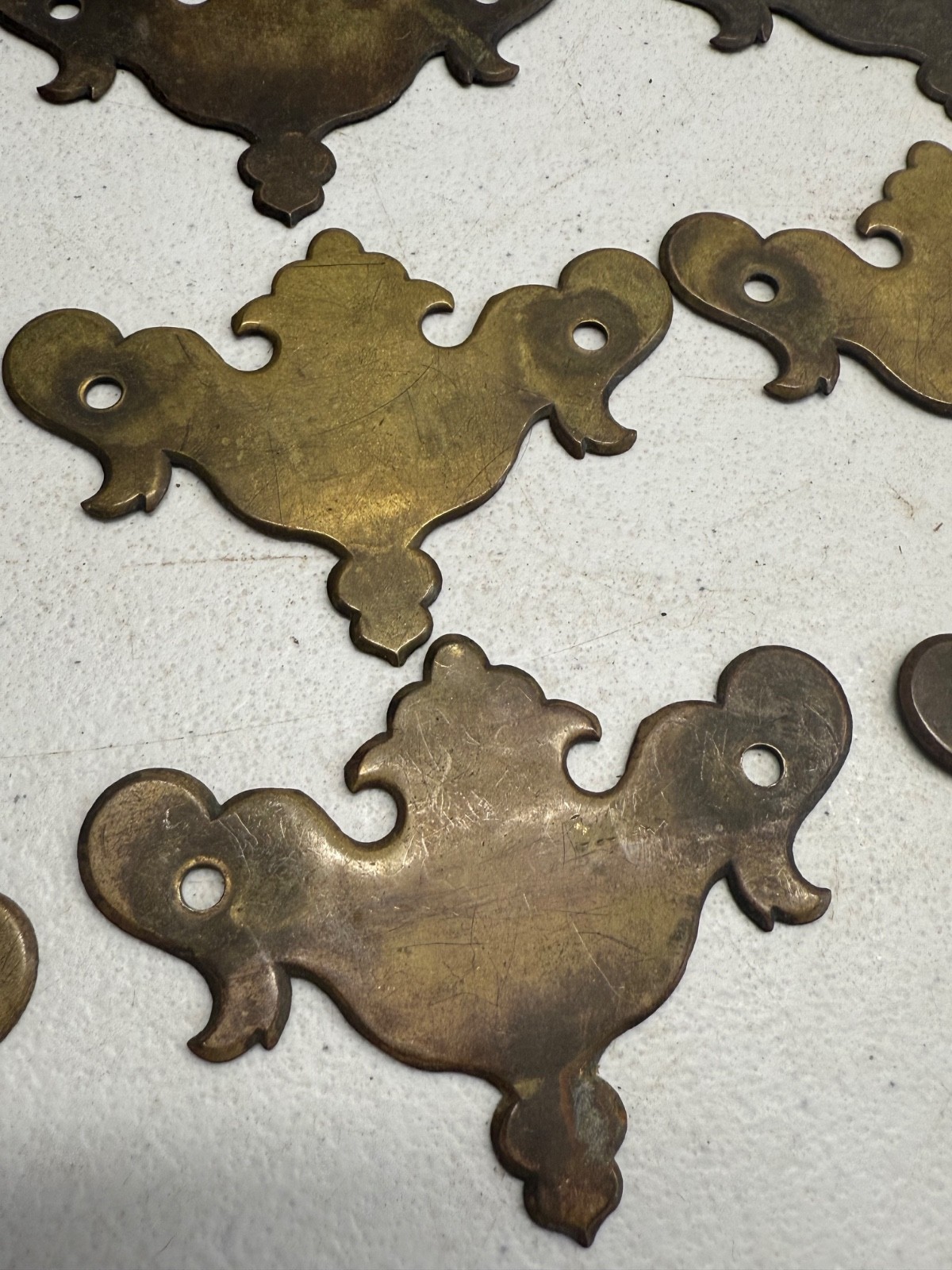 Antique Chippendale Brass batwing set of 12 old surface hardware restoration
