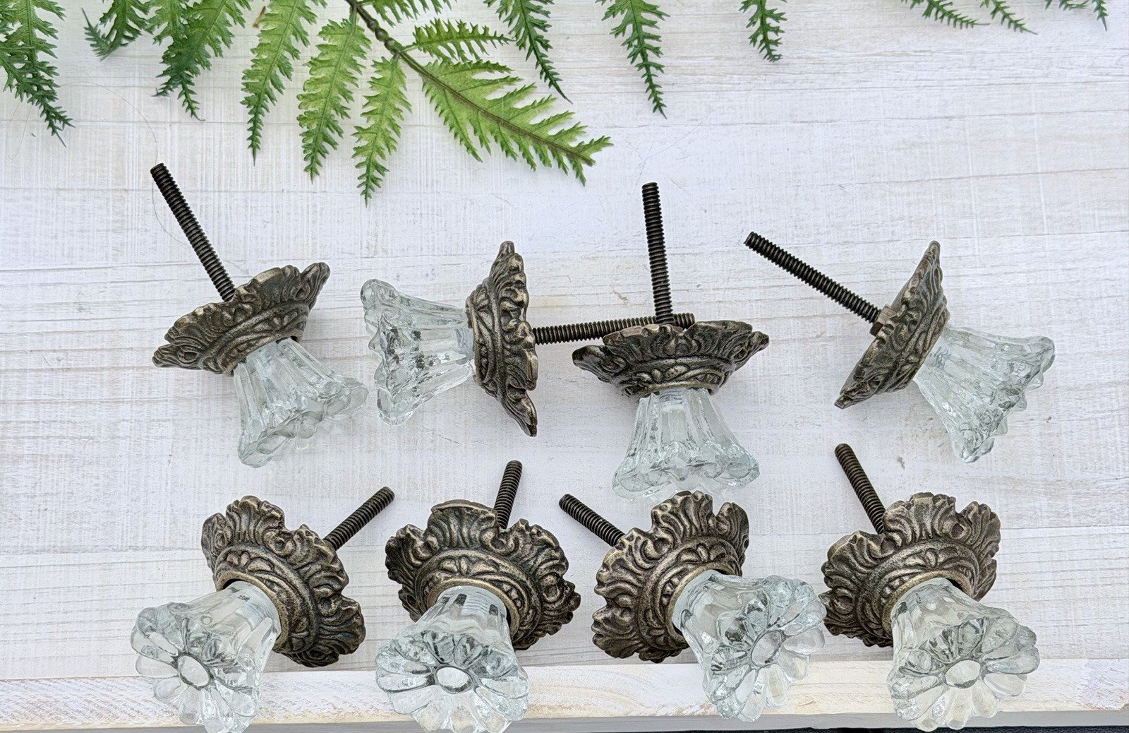 8 Antique Bronze Glass Drawer Pulls Hardware Handles Vintage Cabinet Door Knobs