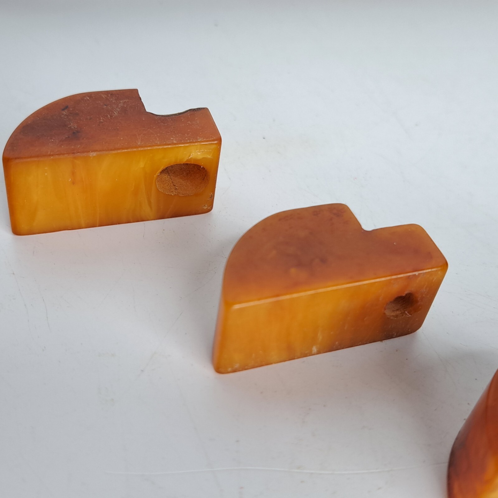 4 Antique ART DECO Butterscotch Bakelite Brass Plated Bar Drawer Pulls Reclaimed