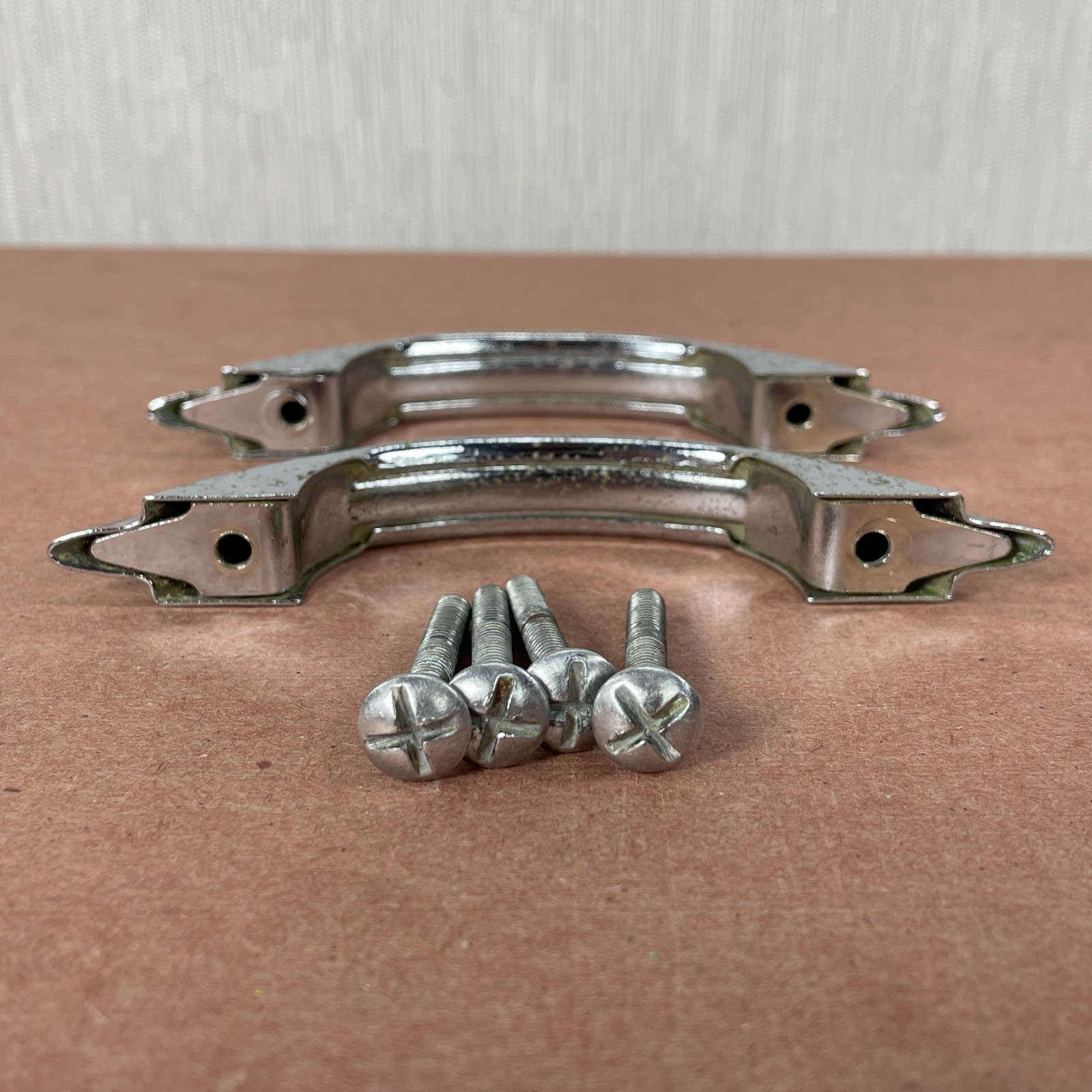 2 Vintage Chrome Plated Cabinet Pulls ( Similar to Youngstown & Amerock E311 )