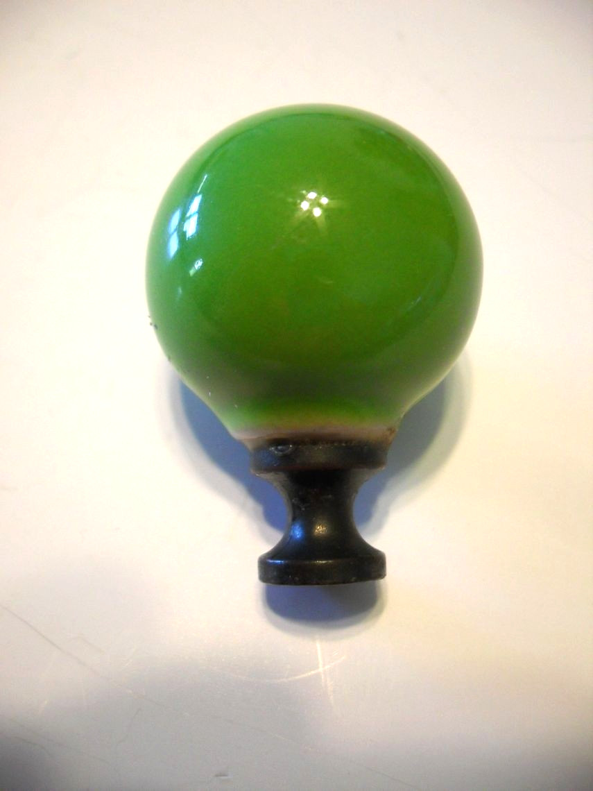 Vintage Ceramic Drawer Knob 1-1/4″ Round Pull Avacado Green w Brass Base