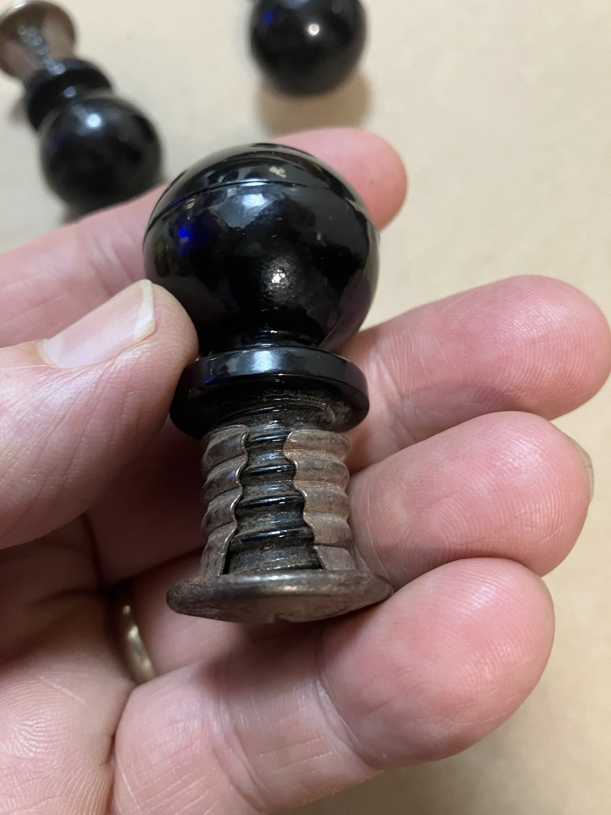 AMAZING RARE APOTHECARY ART DECO BLACK GLASS PULL EDWARDIAN EASTLAKE ANTIQUE ea.