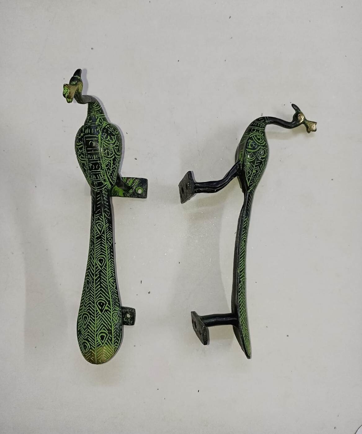 Bird Peacock Door Handle Pair Handmade Antique Design Peafowl Door Decor GTX