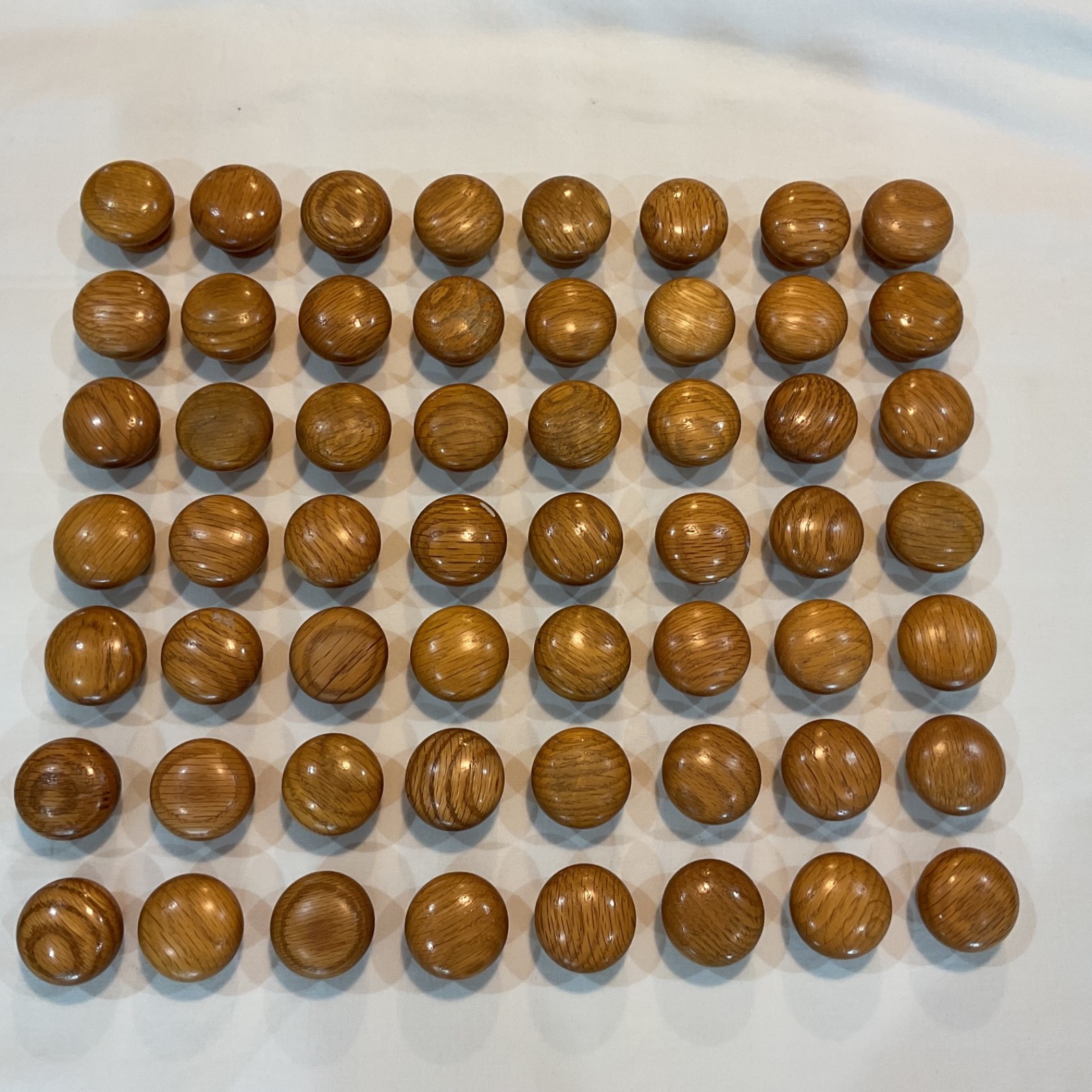 Lot 56 Vintage Wood Drawer Pull Knobs 1-1/2″ wide Natural Oak Color w Hardware