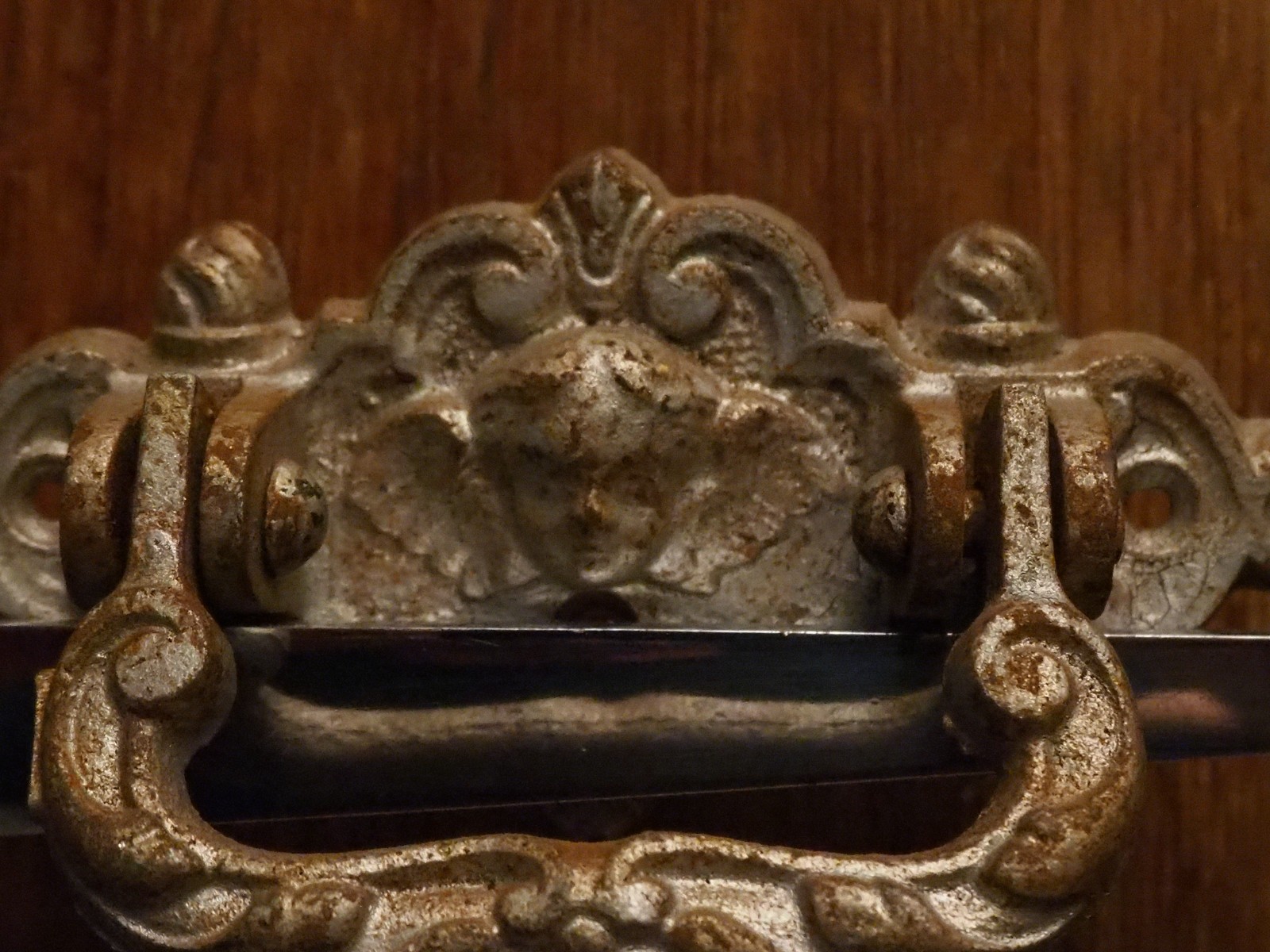 Antique French Pair of Gothic Silver look Child Coffin Handles Angel Head